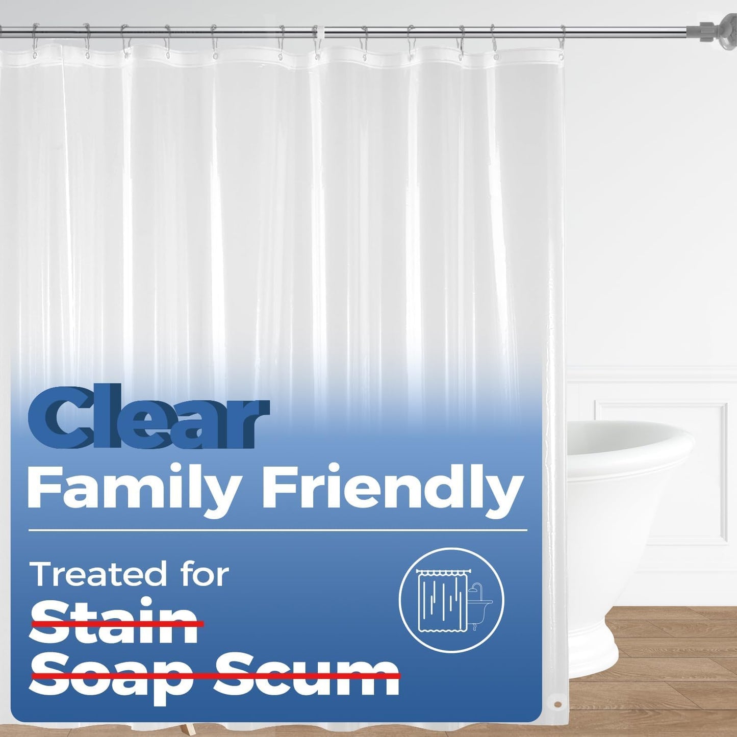 downluxe Set of 3 Waterproof Clear Shower Curtain Liner - PEVA Lightweight Plastic Shower Liner with 3 Magnets, Shower Curtains for Bathroom