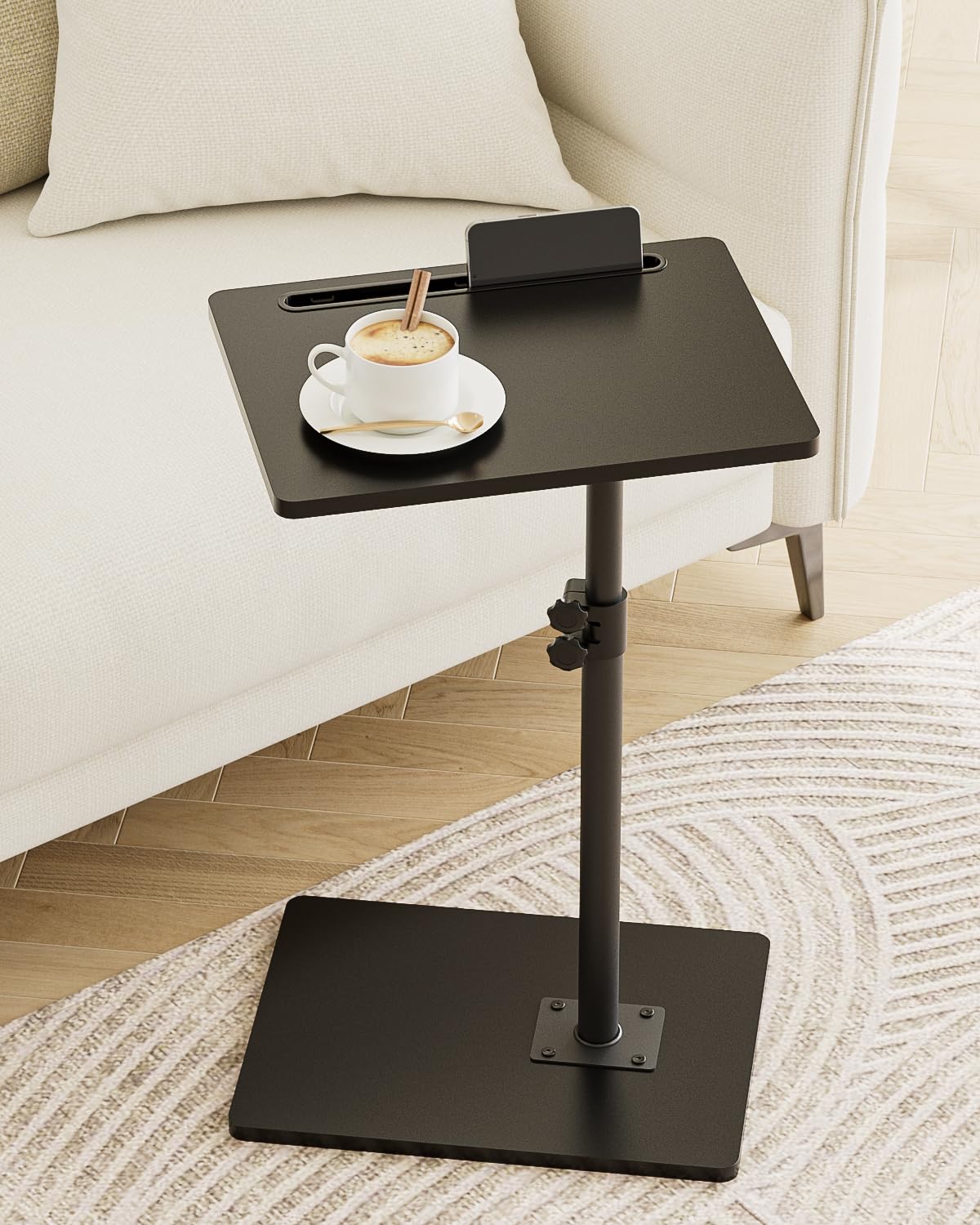 Apetaccat Side Table, C-Shaped Adjustable Sofa Table, 360°Swivel Coffee Tables,40x30x(45-83) cm,Small End Tables Bedside for Living Room