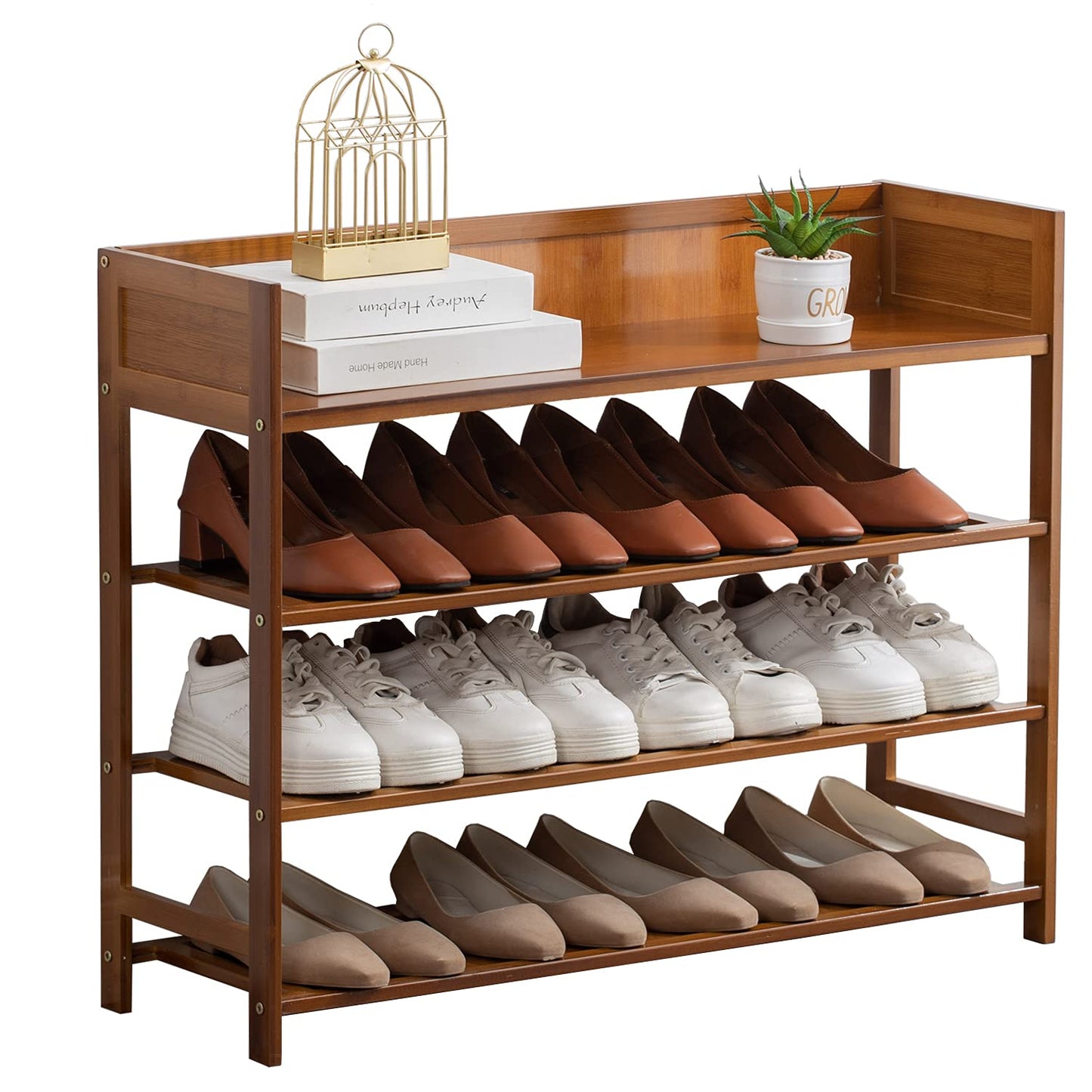 SOBIBO 4 Tier Shoe Rack Organizer, 4 Tire Bamboo Shoe shelf Storage Organizer, For Entryway, Hallway, and Closet 80CM (Brown)