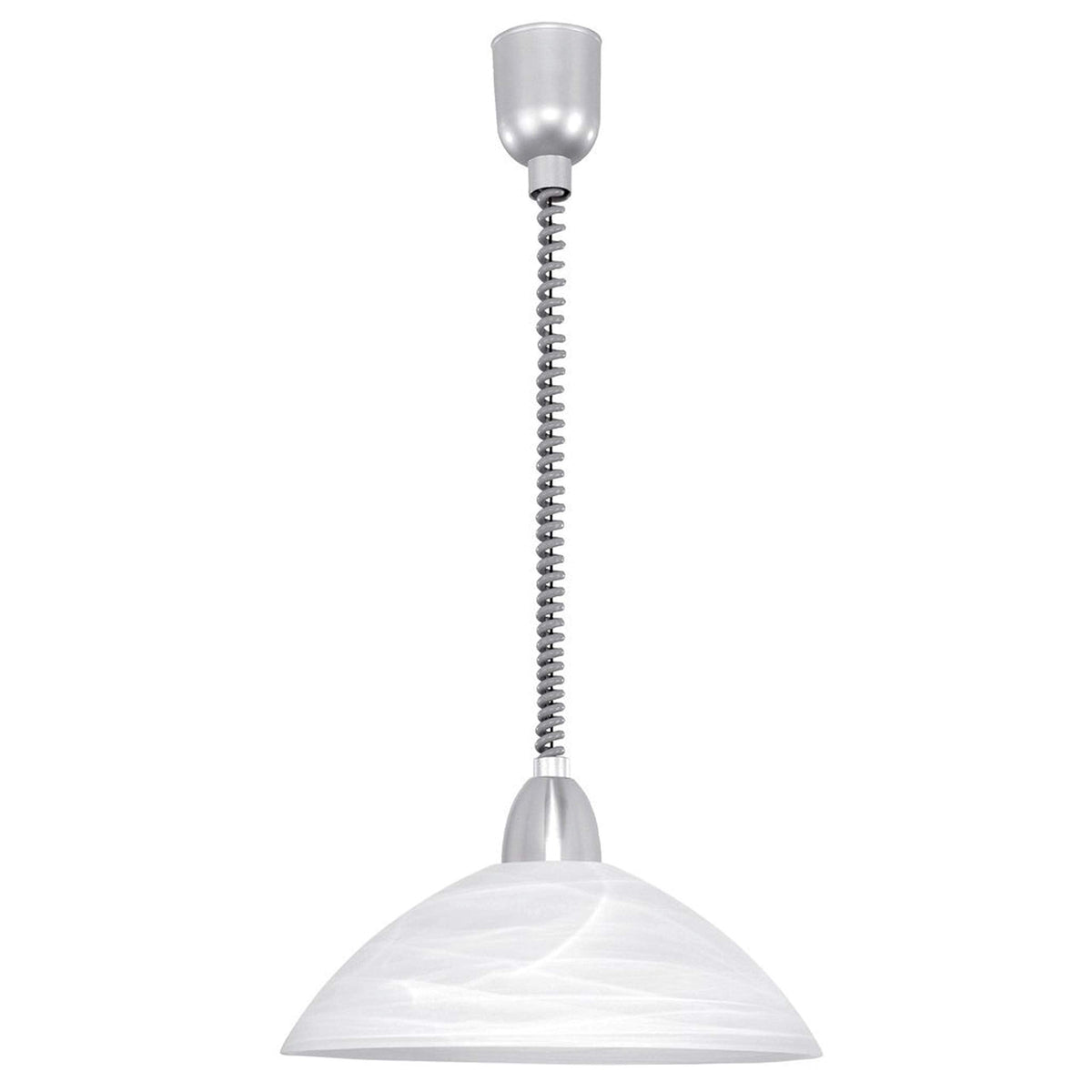 Eglo Lord 2 Height Adjustable Pendant Light, Classic Living Room and Kitchen Hanging lamp, matt Nickel and White Alabaster Glass E27 Socket