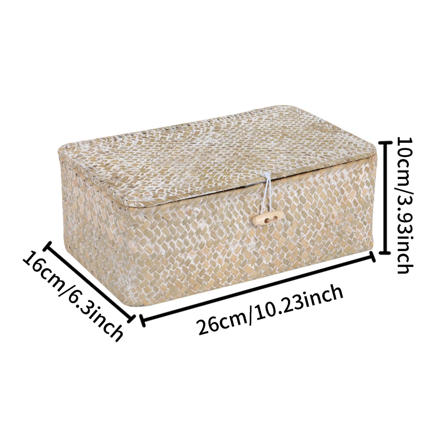 FEIALNDUO Wicker Shelf Baskets with Lid,Seagrass Storage Basket Bins Rectangular Handwoven Basket Boxes for Shelves Desktop Home Organizer