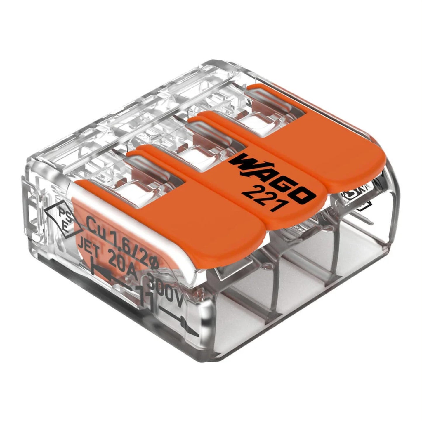 Wago 221-413 Splicing Connector 3 Conductors 0.14-4 mm?. Compact Design with Lever, Pack of 50