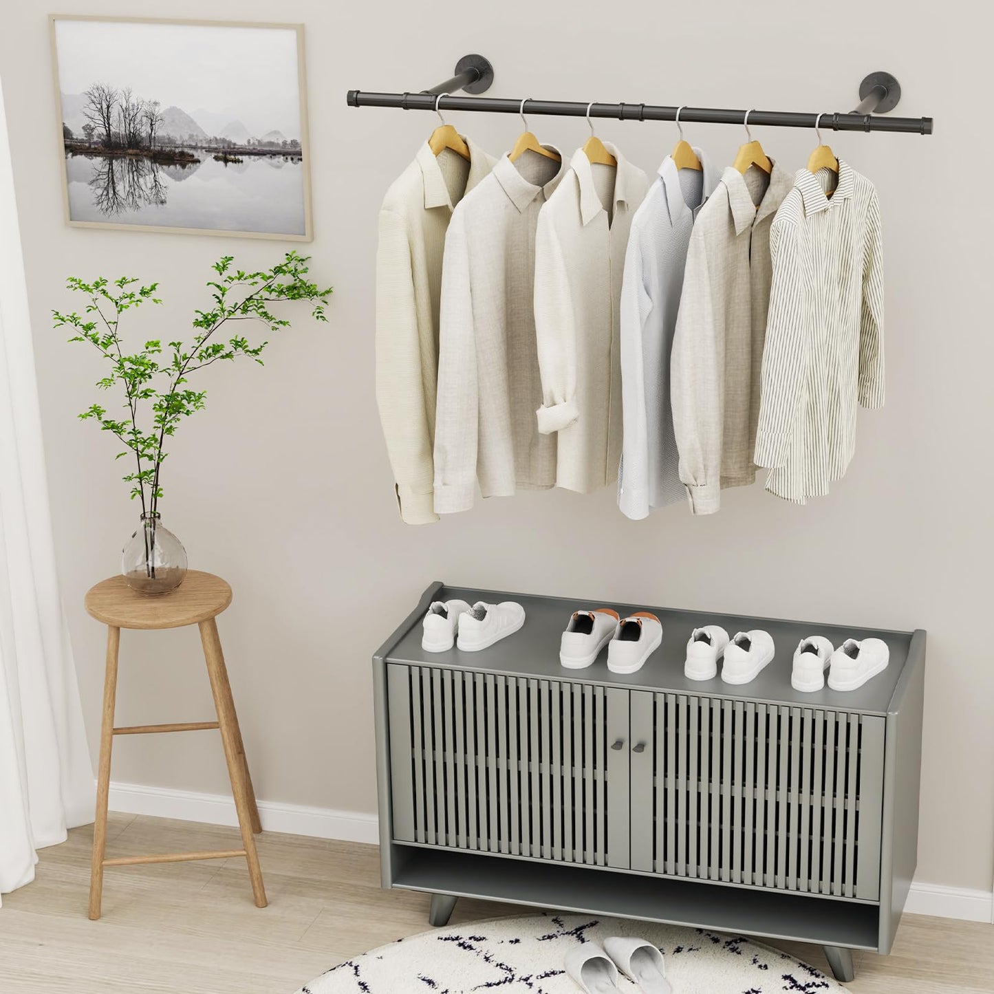 Yawinhe Wall Mounted Clothes Rail Set of 2, 112cm Multi Purpose Hanger Rod, Industrial, Space-Saving, Removable Rack for Bedroom Storage, Easy