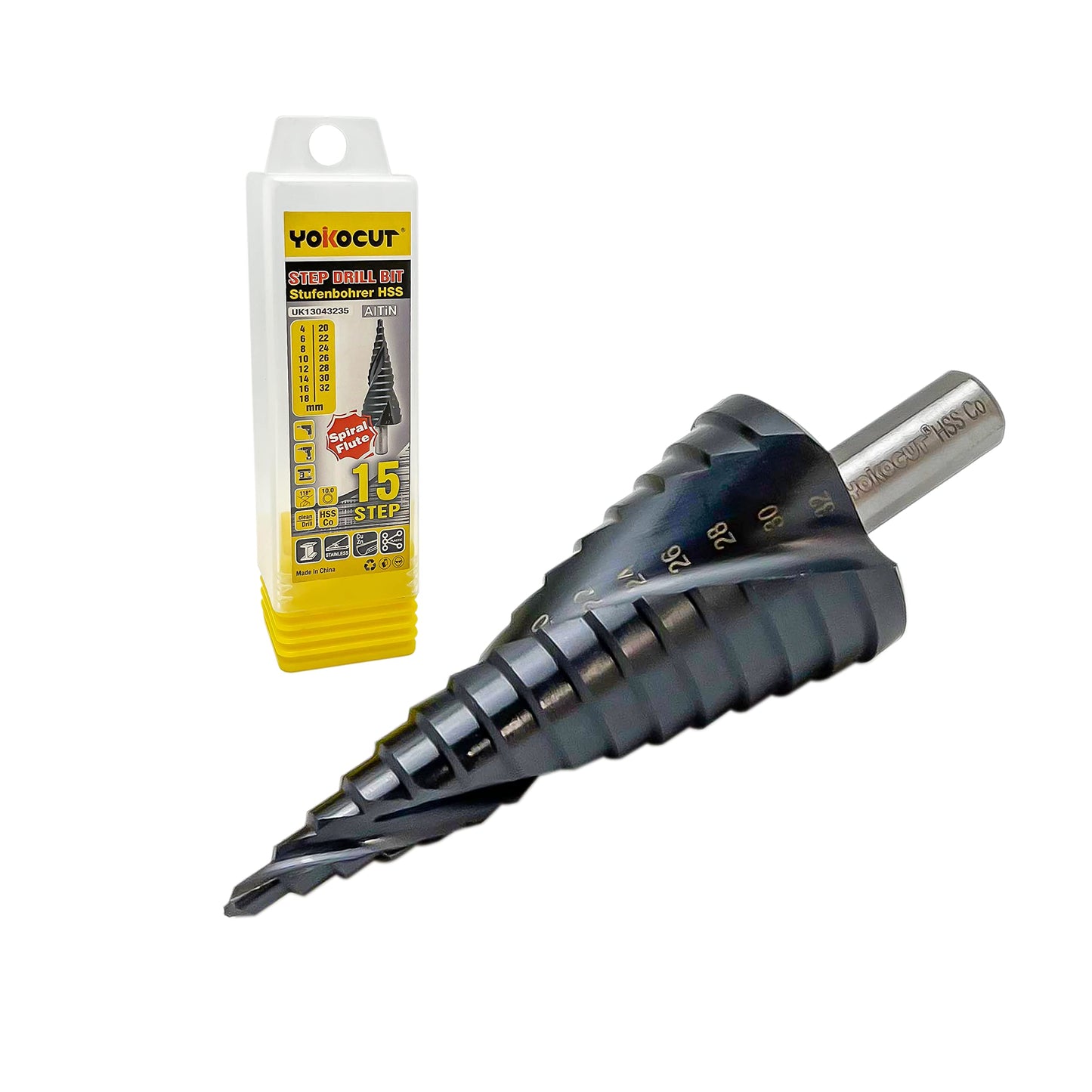 YOKOCUT Cobalt Step Drill Bit for Stainless Steel and Hard Metal, High Speed Steel 6% Cobalt Step Bit with AlTiN Coating, Cone Drill Bit Multiple Hole