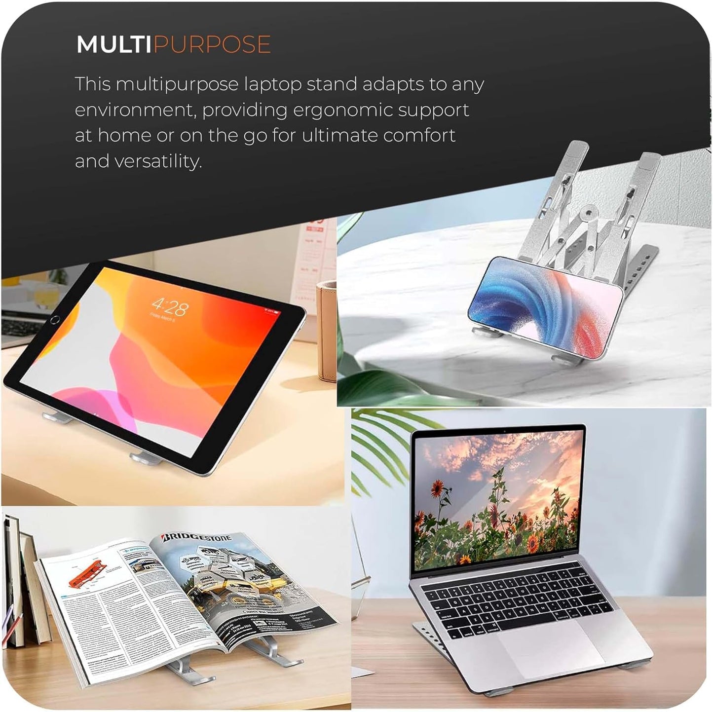 Roe Tenpo Adjustable Laptop Stand for Desk, 6-Angle Laptop Riser Portable Laptop Holder