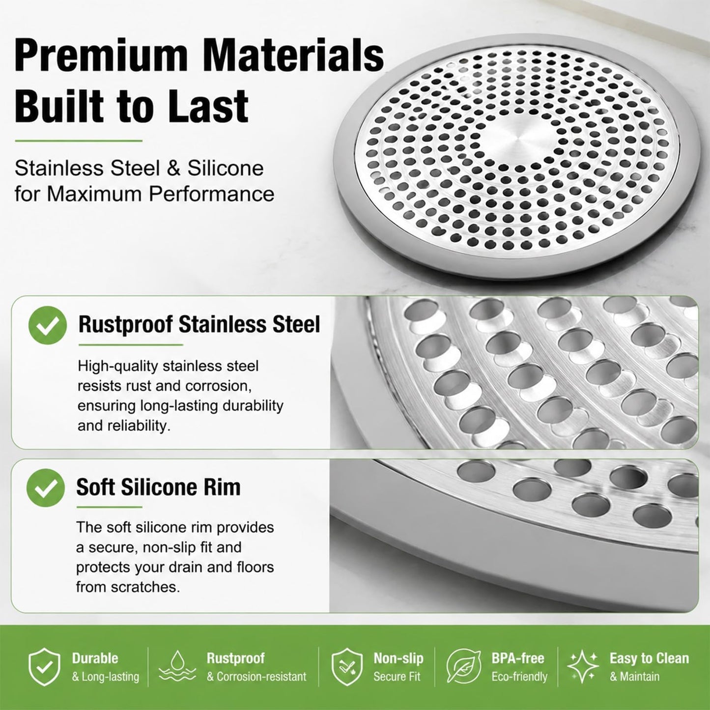 1Pcs Stainless Steel and Silicone Shower Drain Hair Catcher for Bath Drain