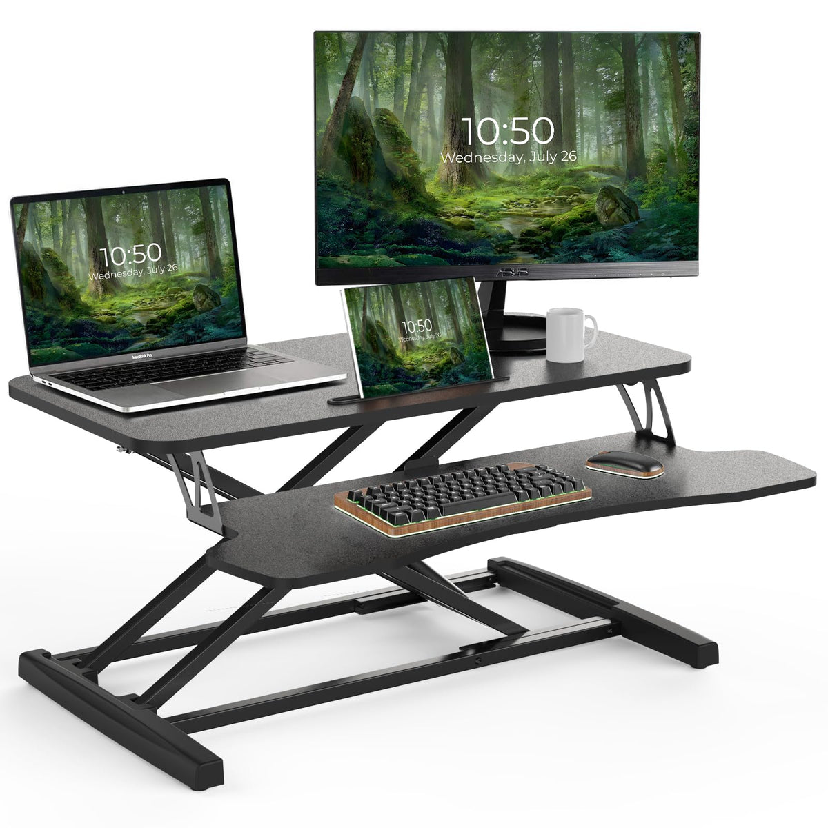 PUTORSEN 32 inch Standing Desk Converter, Height Adjustable Sit Stand Desk Converter for PC Computer Screens, Ergonomic Adjustable Desk Riser with 31