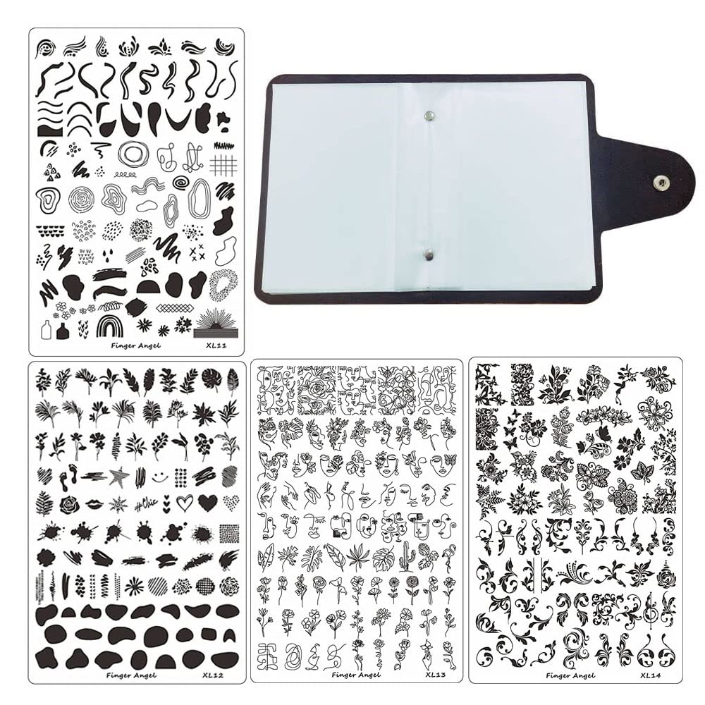 FingerAngel Nail Art Stamp Plates 4PCS XL11-14 with Stamping Case