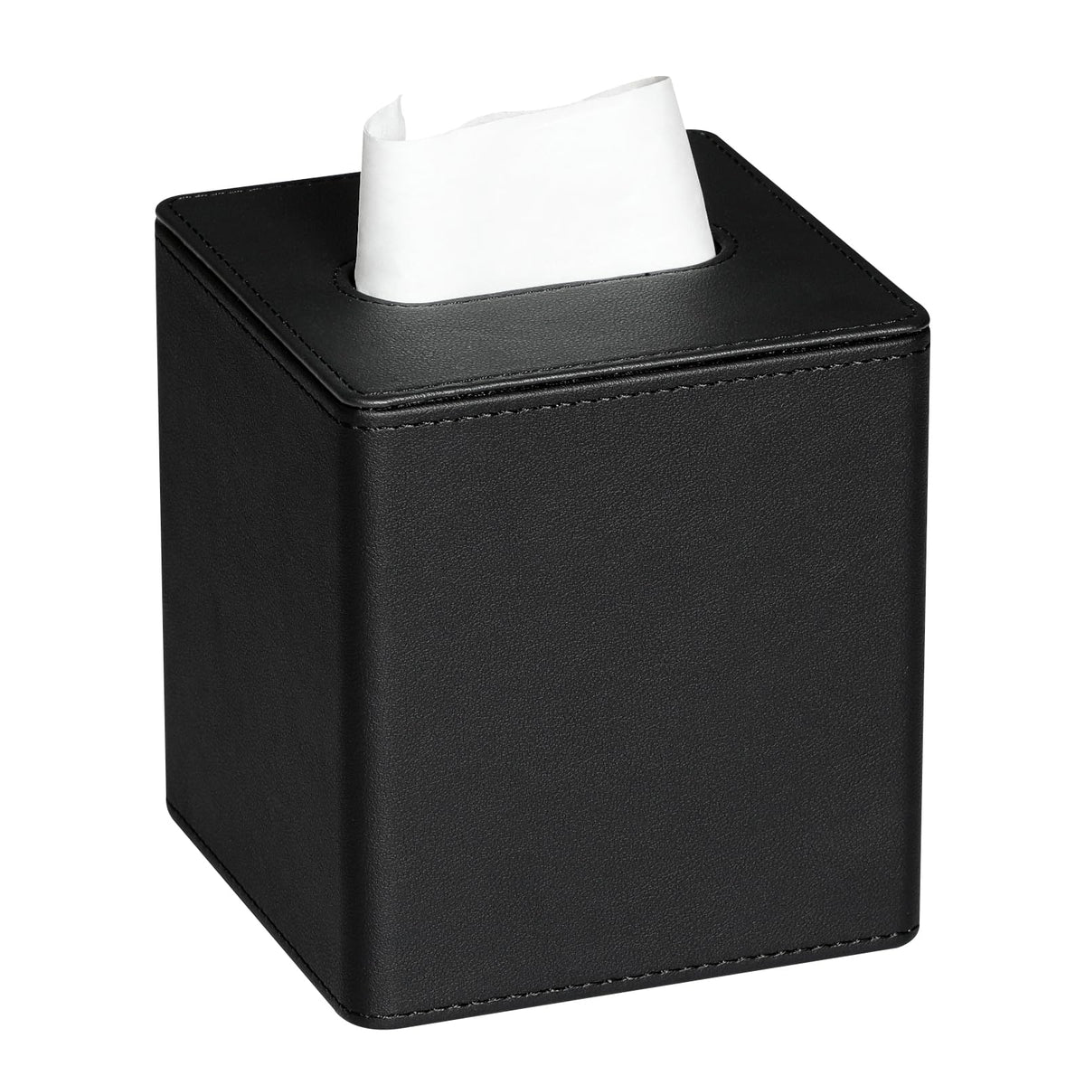 MEIBOOCH Tissue Box Cover PU Leather Square Tissue Box Holder with Magnetic Bottom for Bathroom Bedroom or Office (Black)