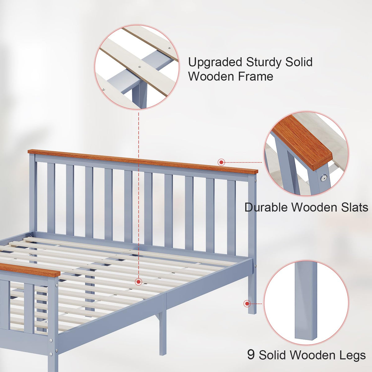 ZANOFIRA 5ft King Bed Frame Solid Pine Wood Bed with Headboard and Footboard, Perfect For Adults Kids Teenagers Fitted Slats Strong Support Legs with