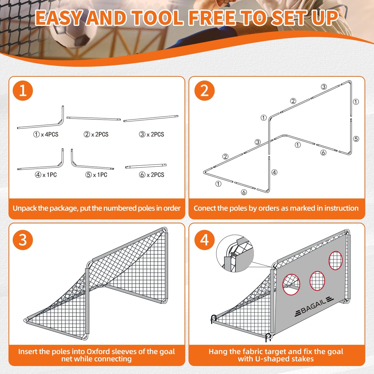 BAGAIL Soccer Goal with Target, 2-In-1 Designed, Football Goal, Portable Carry Bag, Easy to Set up, Ideal for Garden Shooting Training and