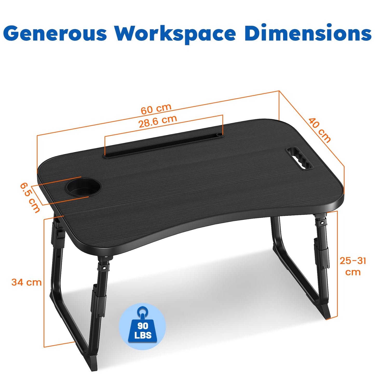 Laptop Desk, Laptop Bed Table with Cup Slot, Reading Holder Notebook Stand Breakfast Tray Book Holder for Sofa, Terrace, Balcony