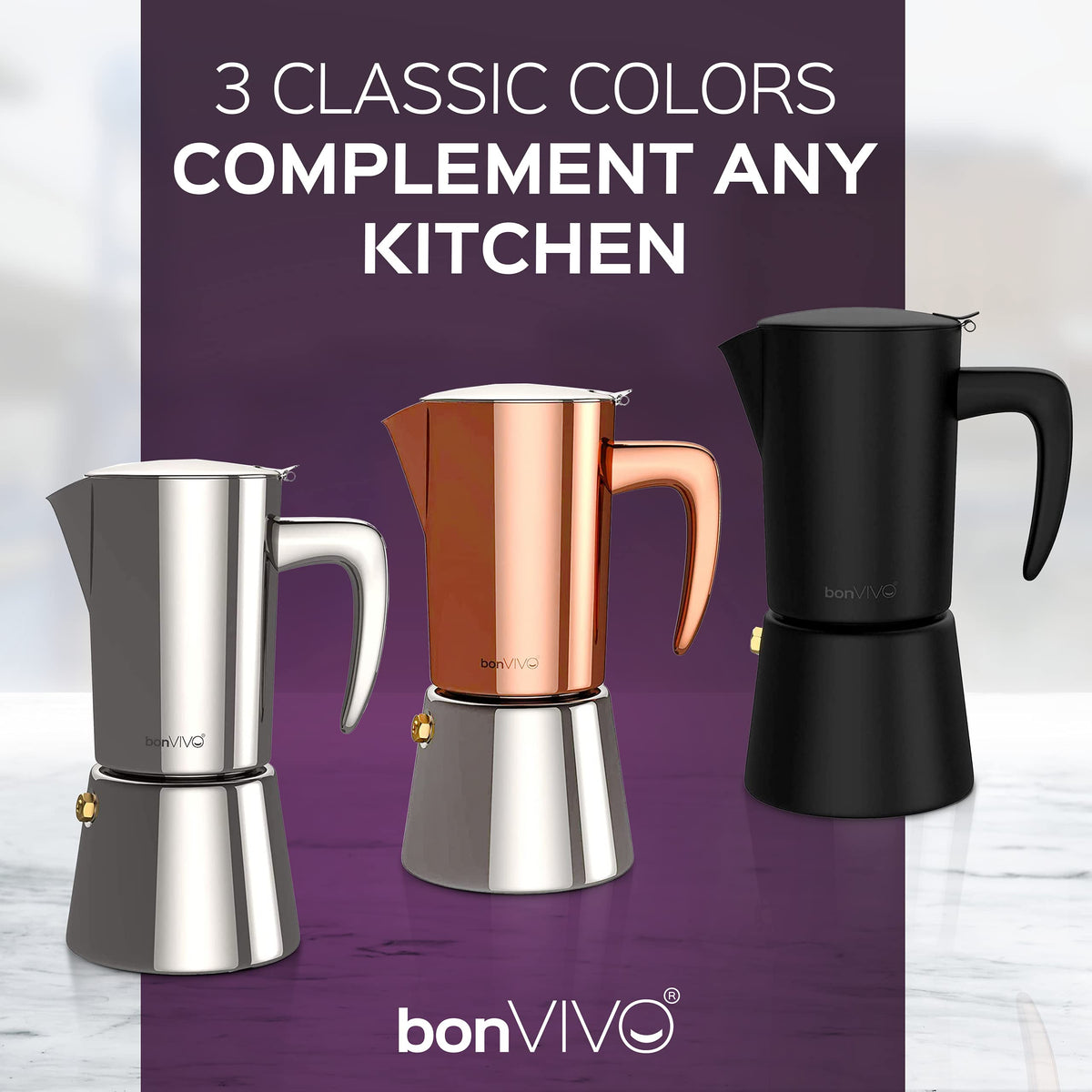 bonVIVO Moka Pot - Intenca, 300ml, Stainless Steel Espresso Maker w/Silver Chrome Finish - Stove Top Italian Coffee Maker - 6 Cup Coffee Pot - Gifts