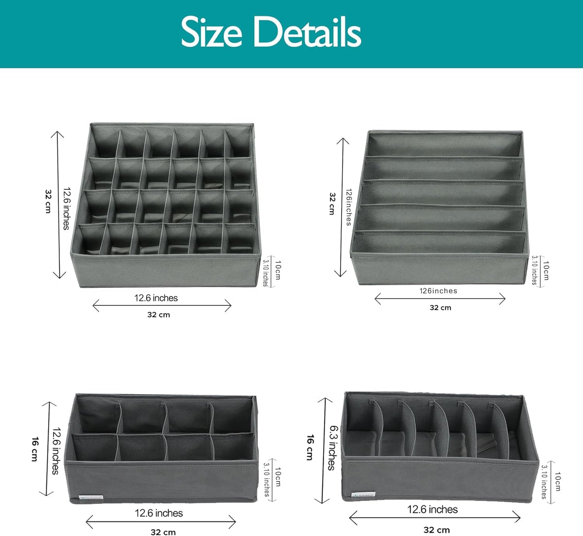 SabMak Underwear Drawer Organiser Divider – Bedroom Storage Boxes for Bras, Underwear, Socks, Ties, Baby Cloths, Wardrobe Clothes Organiser (set of 6)