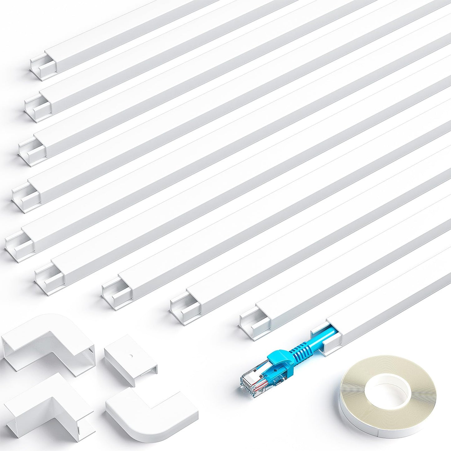 kinkaivy 4M Cable Trunking White, Mini Trunking for Electric Cables, Paintable Wire Hider, Cable Trunking Self Adhesive to Hide a Single Cord in Home