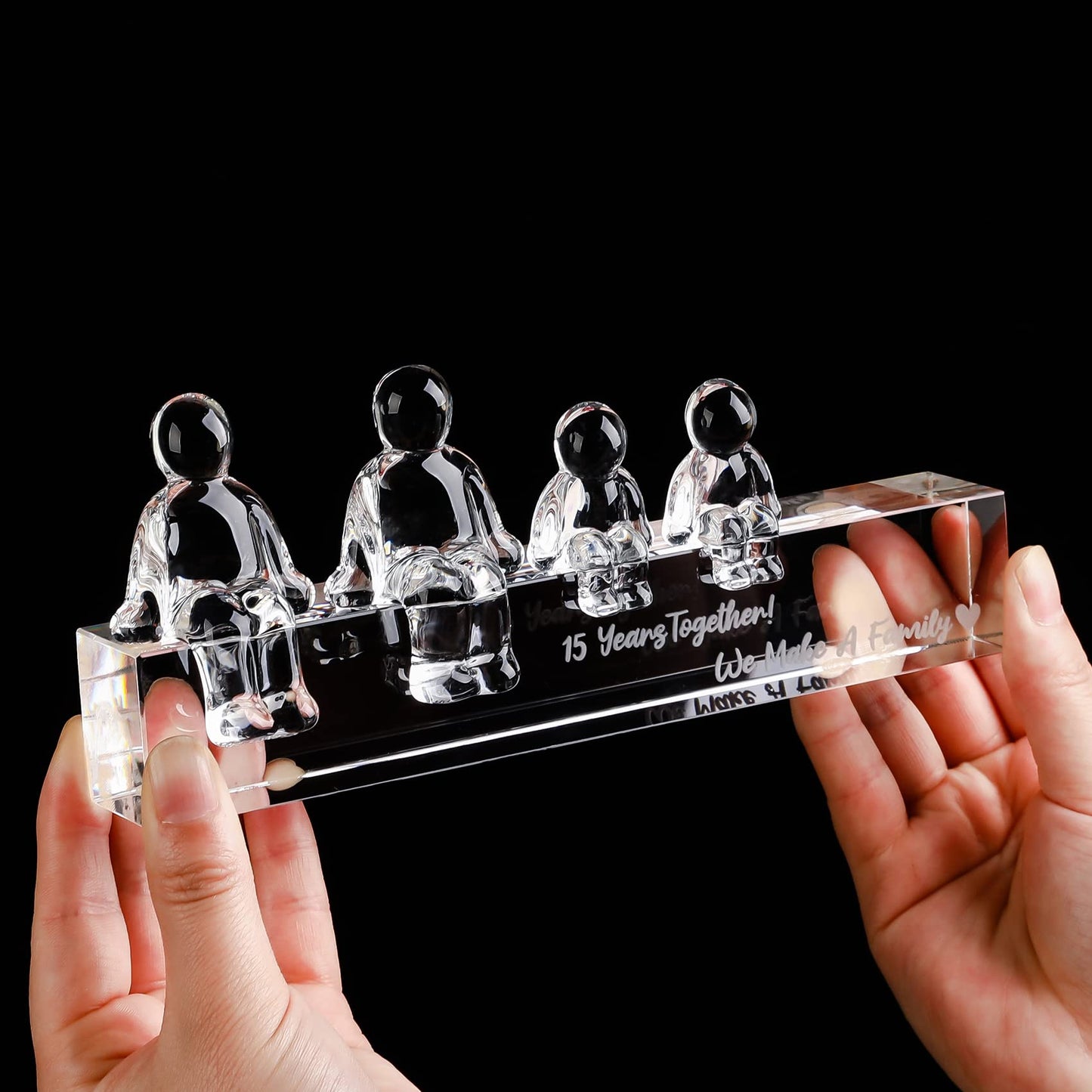Movdyka Crystal 15th Wedding Gifts on Anniversary for Her, 15 Years Together We Made A Family Glass Ornament for Wife (2 Children)
