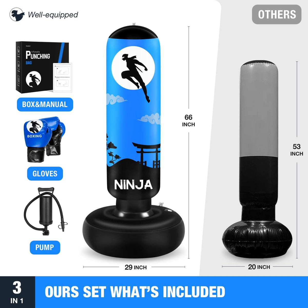 Punching Bag for Kids, Kids Boxing Set with Boxing Gloves 66" Large Inflatable Punching Bag,Gifts for Boys & Girls Age 5-12 for Practicing Karate,