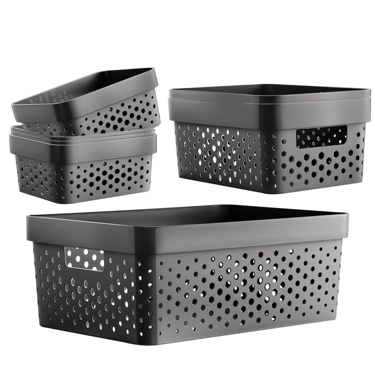 My Happy Home 7 Piece Multi Purpose Plastic Organizer Basket Open Containers, Stackable Storage Bins Multi Size, or Shelving, Pantry, Kitchen