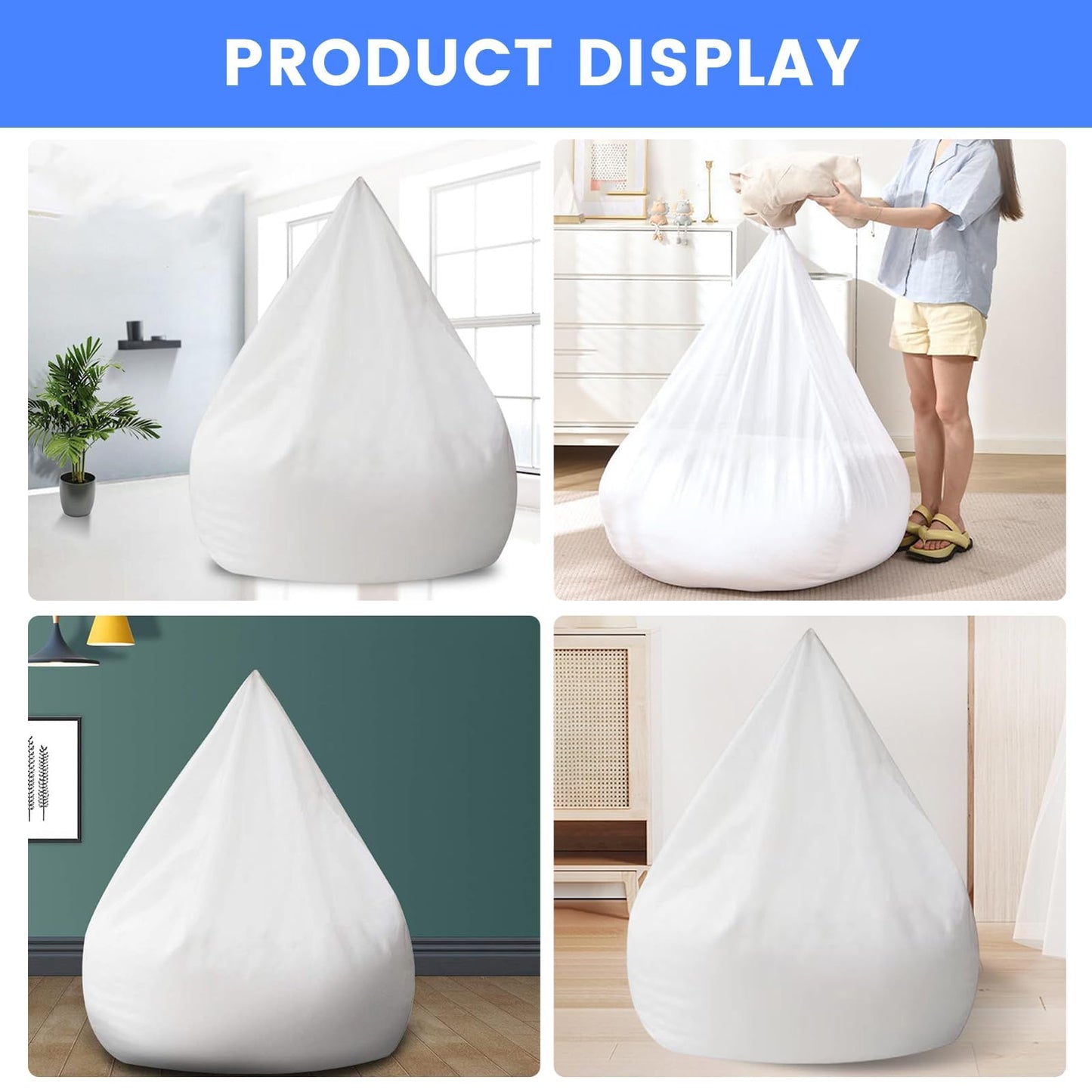 Kuleyang Bean Bag Cover, M-Size 80x90cm Fabric Replacement Cover, Lazy Sofa Liner for Adults & Kids, White&Grey, Living Room, Garden, No Filler
