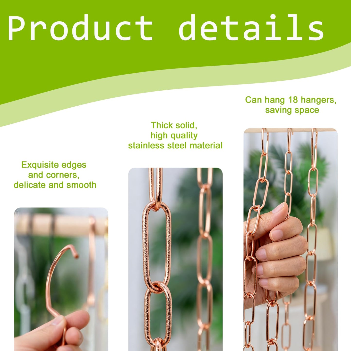 MIUPOO Magic Multi Hangers,Hanger Chain,Stainless Steel Chains Clothes Hangers Space Saving Chains for Wardrobe,Magical Hangers Closet Space Saving