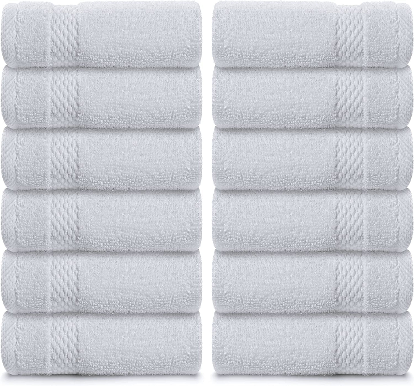 White Classic Luxury Cotton 12 Pc Flannel Set, Hotel Style Small Bath Towel Face Cloth 33x33 cm, Soft Plush White Flannels Pack of 12