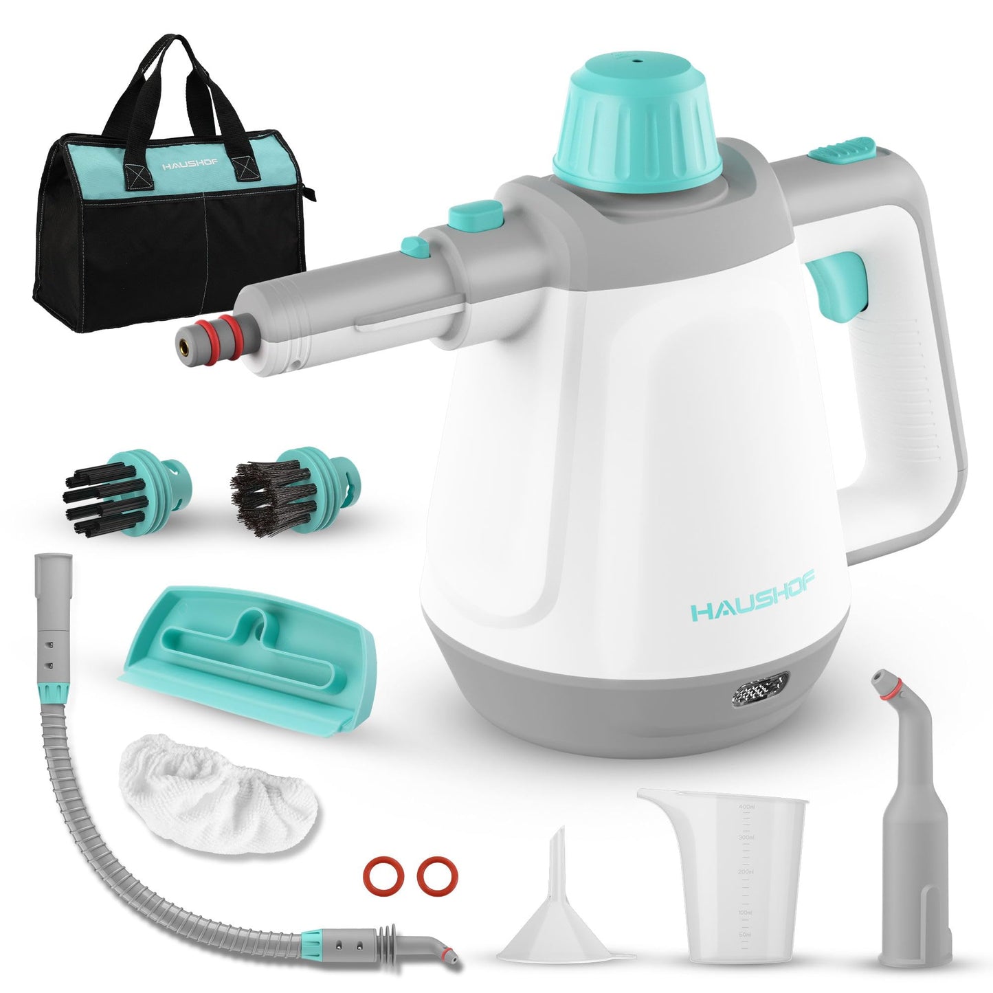 HAUSHOF Steam Cleaner Handheld Device 450ml, 1200W Hand Steam Cleaner with 8 Accessories, 3 Bar Steam Pressure for Softening Dirt and Grease From