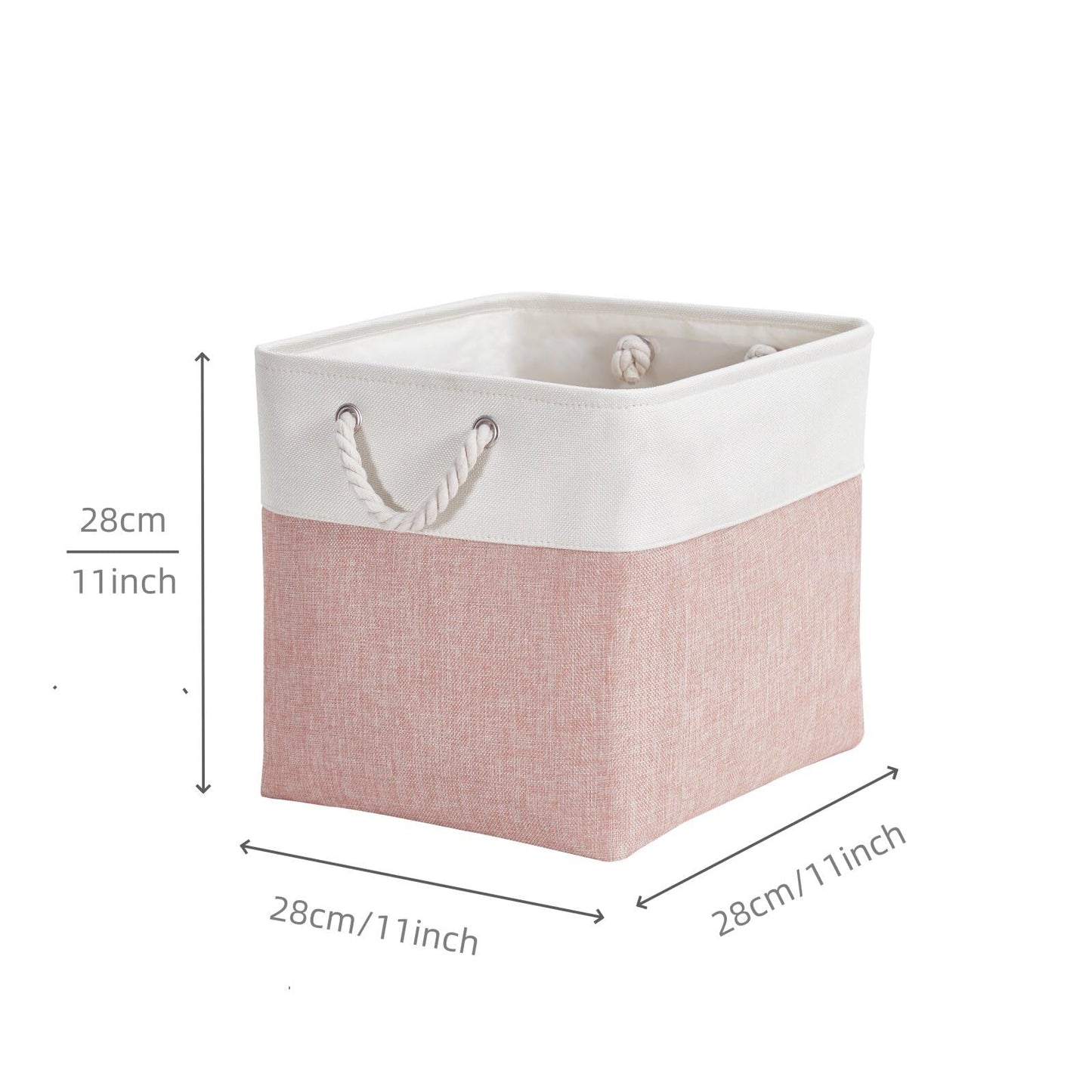 Mangata Fabric Storage Boxes, 28x28x28cm Storage Baskets Storage Cube Boxes for Organizing Clothes Shelf Nursery Home Closet(Pink/White, Set of 3)