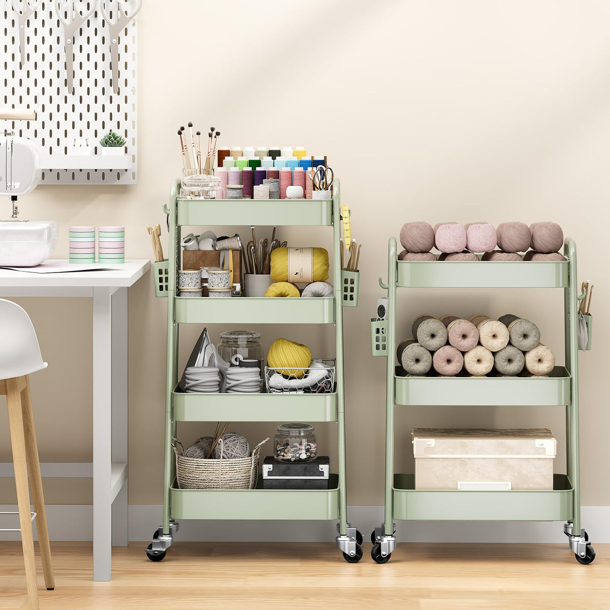 Urackify 4 Tier Storage Trolley on Wheels, Green