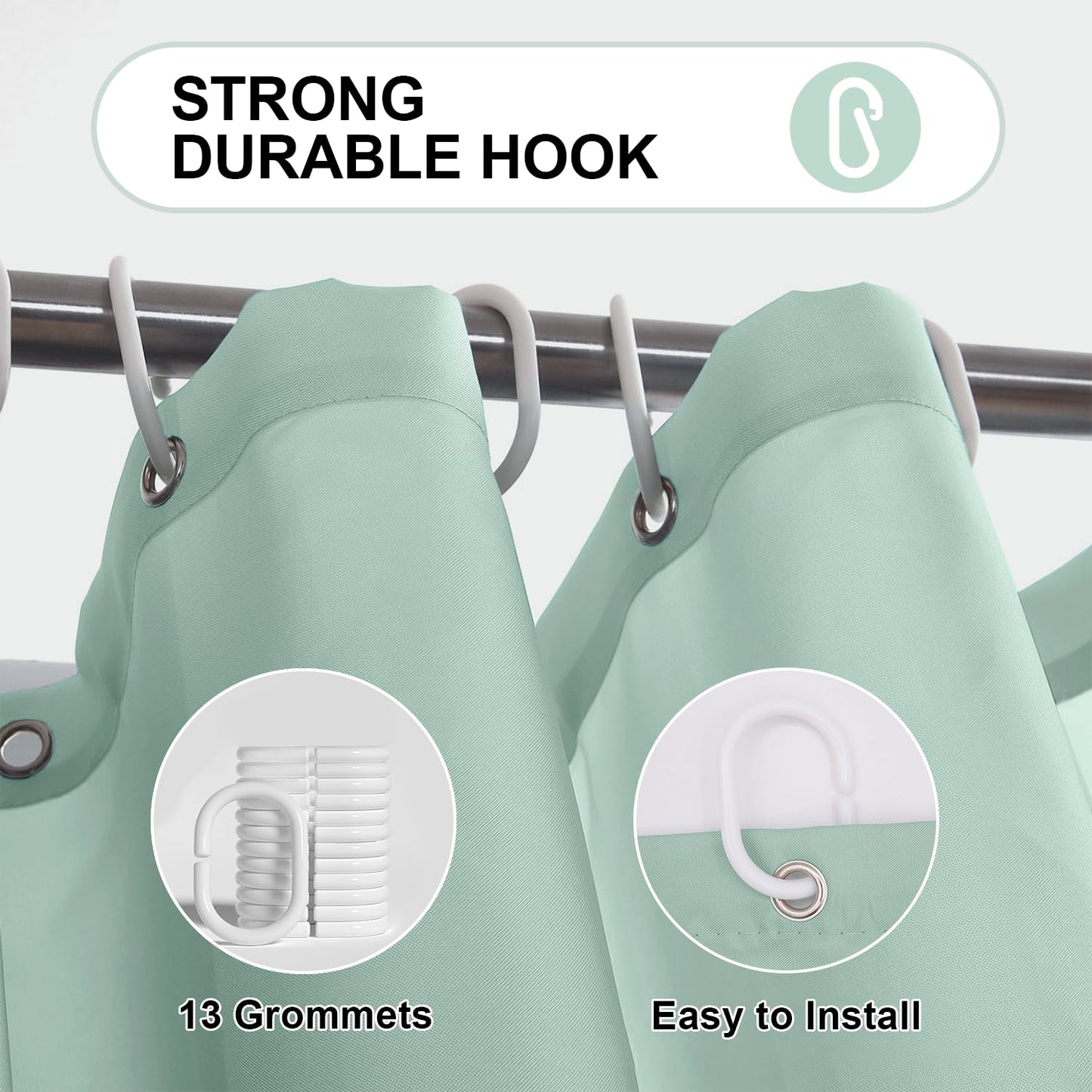 LUKDUNG 200 x 200 cm Polyester Textile Shower Curtain Anti-Mould for Bathroom, Curtain for Bathtub Shower Made of Fabric Waterproof Washable Shower