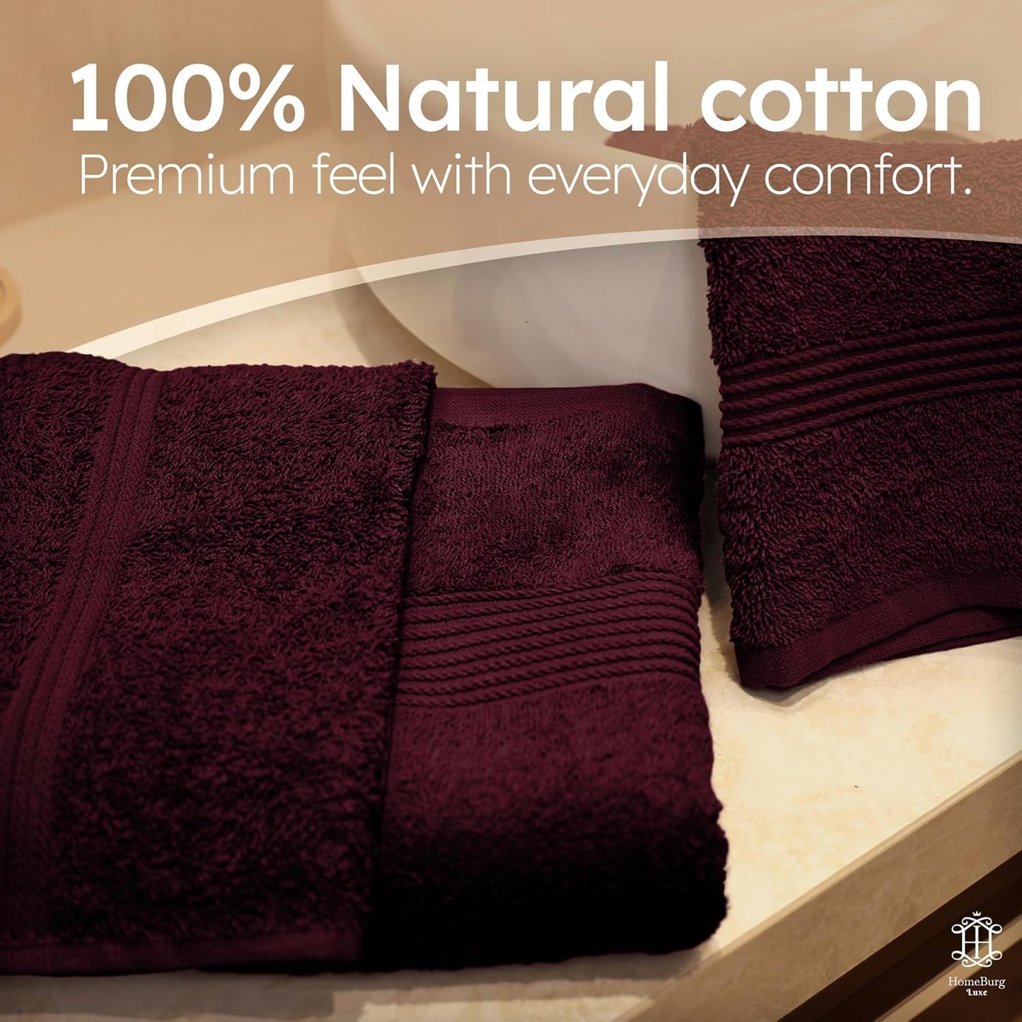 HomeBurg Luxe Set – Washcloths (30 x 30cm), Hand Towels (40 x 70cm) & Bath Towels (65 x 137 cm) – 100% Cotton, Soft, Absorbent, Easy Care, Versatile