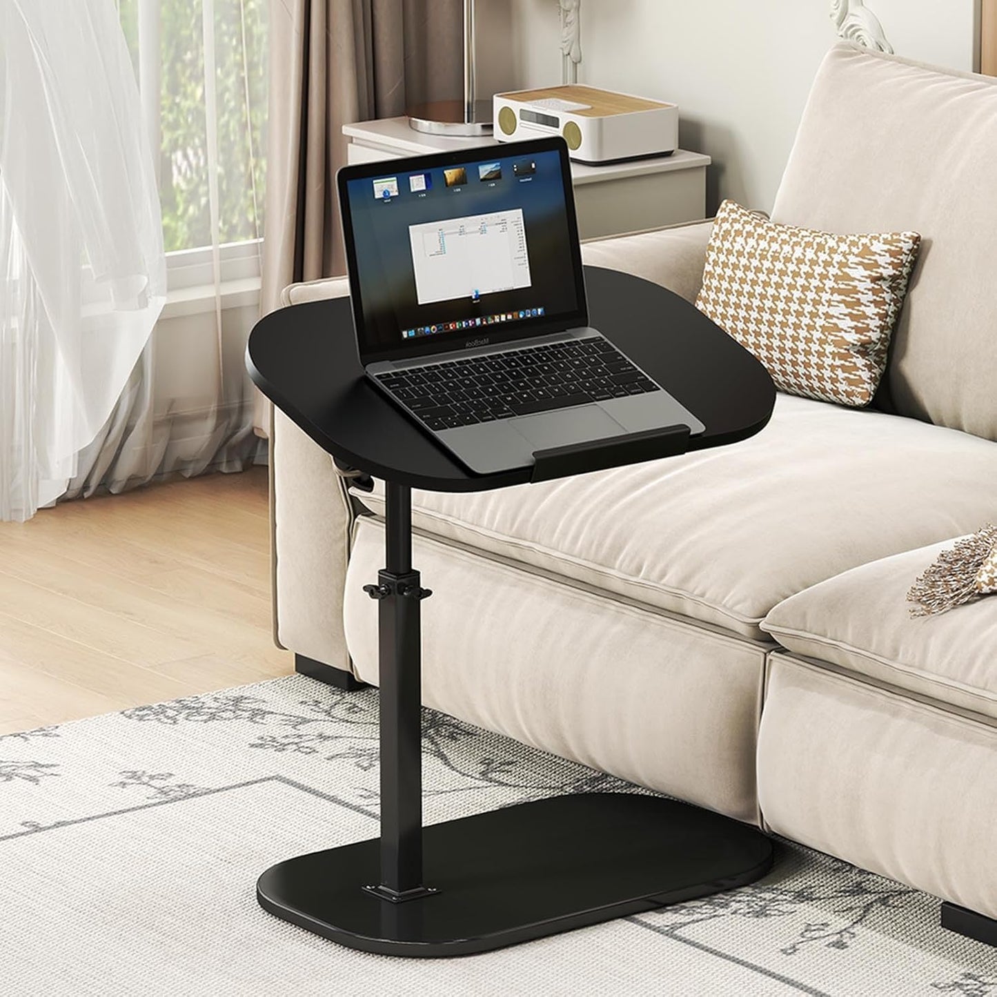 Kiss Me C Shaped Side Table 360° Swivel TV Tray Laptop Desk Black Walnut