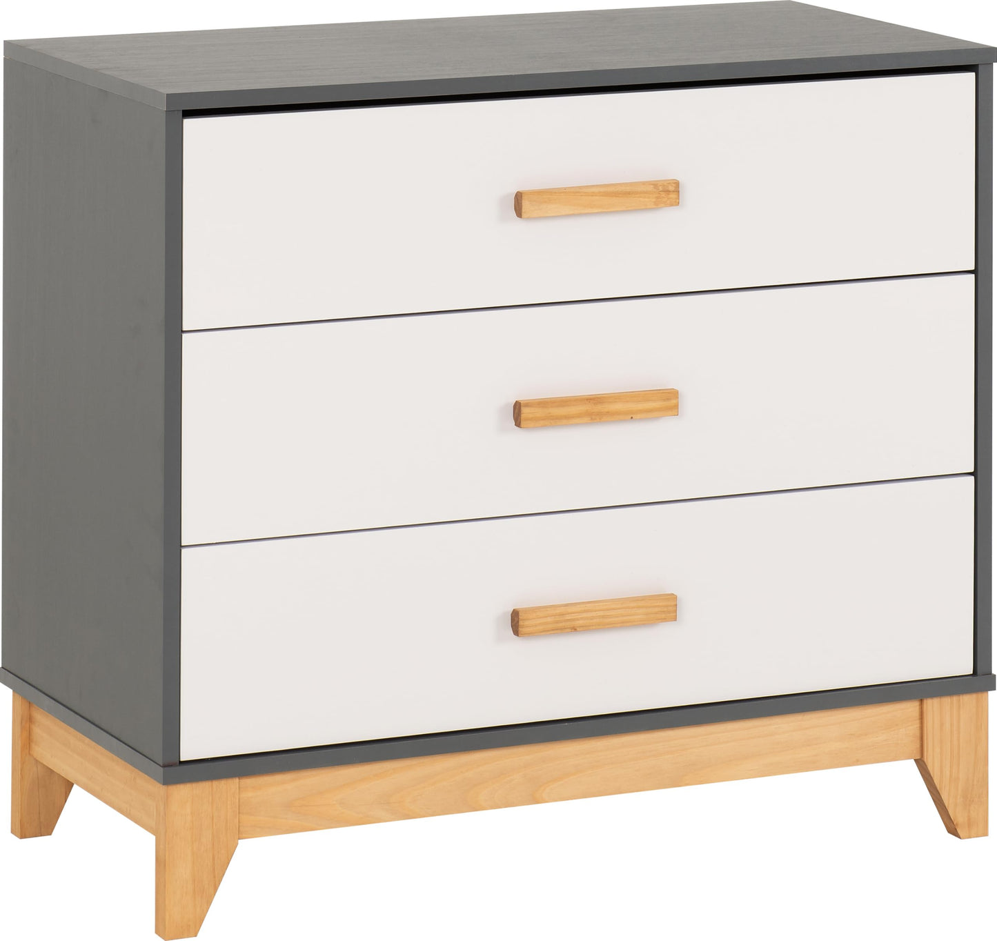Seconique Cleveland 3 Drawer Chest in White/Grey Metal Effect