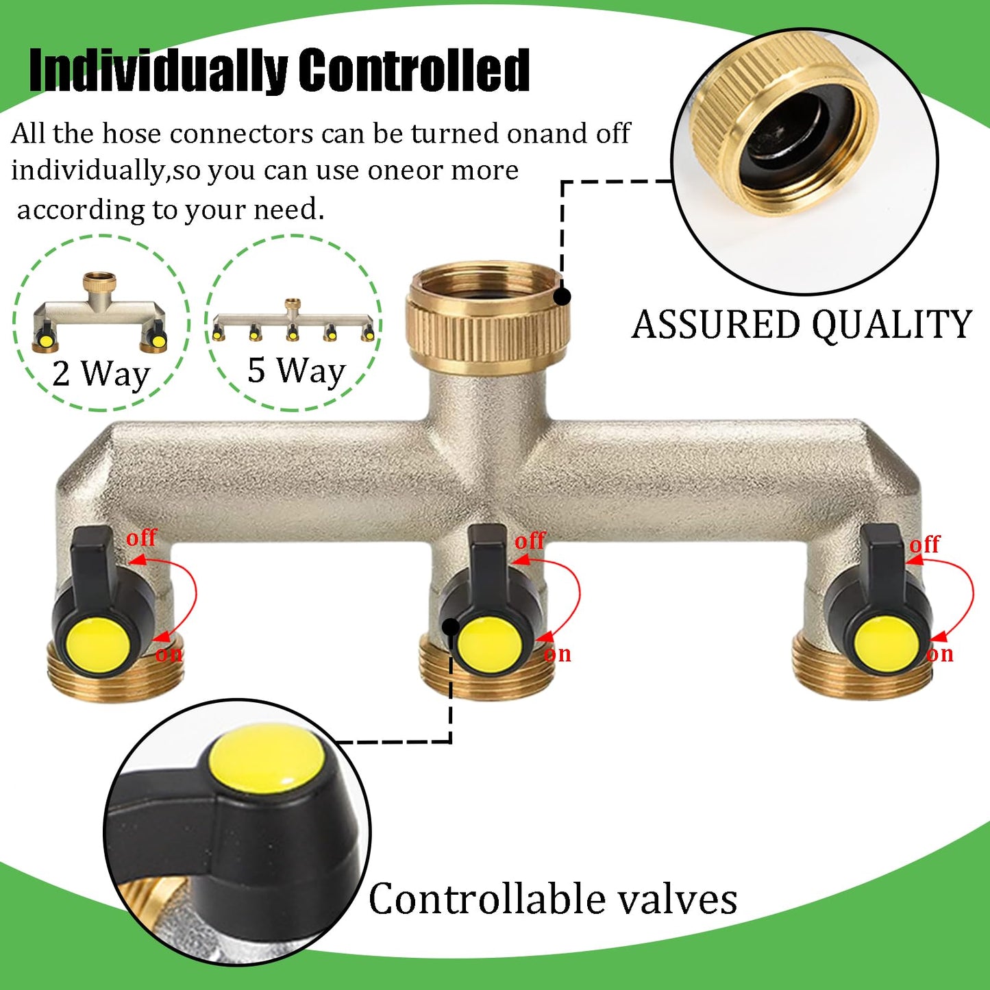 Brass Garden Outside Tap Splitter 5 Way Hose Manifold,3/4" Tap Diverter Adapter Hose Pipe Tap Splitter Outdoor,Multi Tap Connector,Faucet