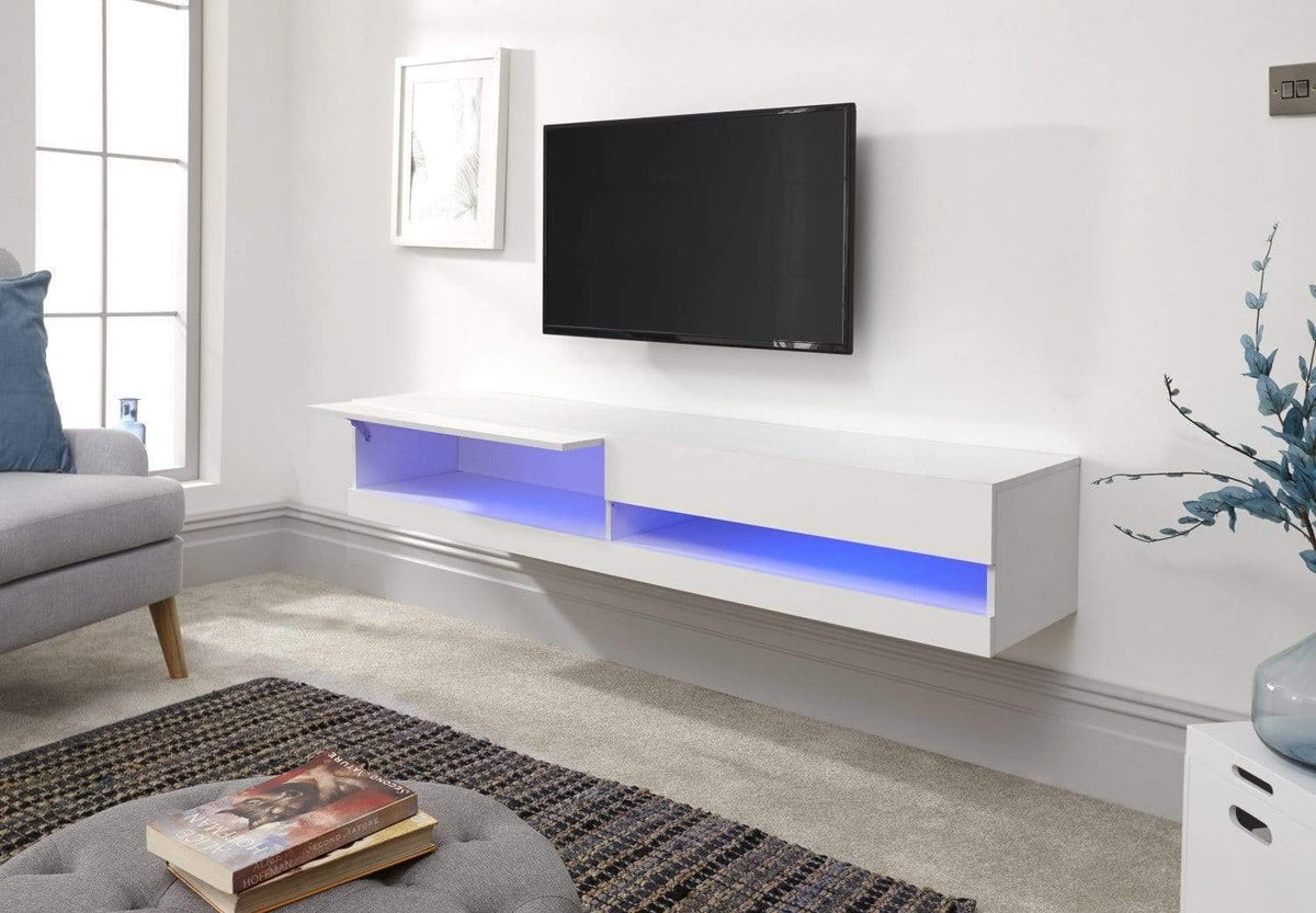 Galicia Wall Mounted Gloss TV Unit with LED - 150cm White