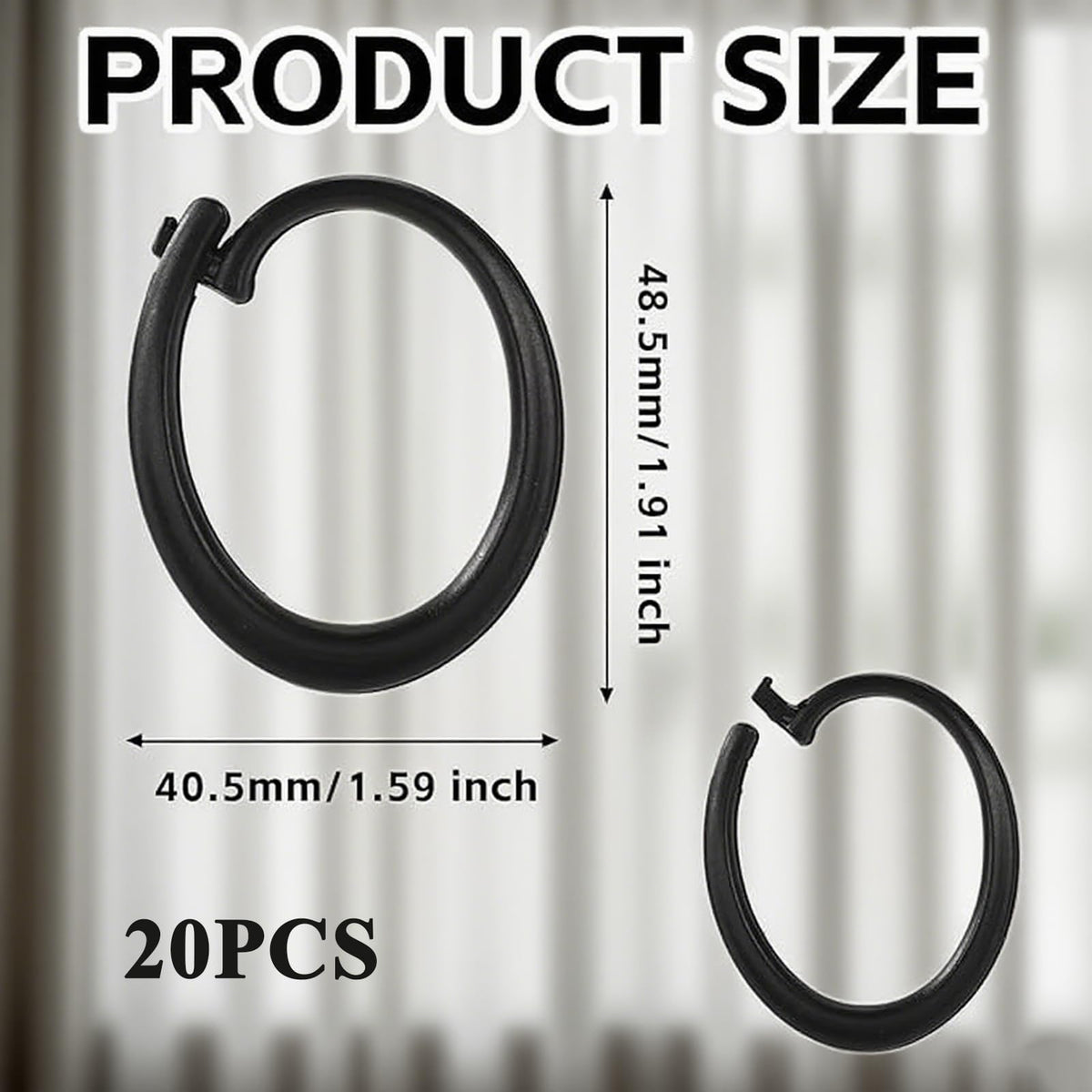 Plastic Hooks for Gazebo Curtains, Black Shower Curtain Hooks, Durable Curtain Hooks Plastic for Outdoor Pergolas, DIY Projects, 20 Pack