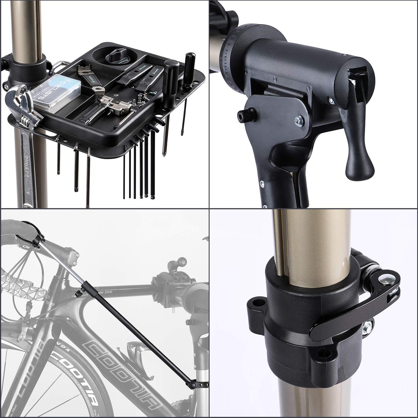 CXWXC Bike Maintenance Stand, Bike Repair Stand with 360? Rotatable Grip, Magnet Tool Tray, Handlebar, Max Load 60 LBS, Foldable,Lightweight for Road