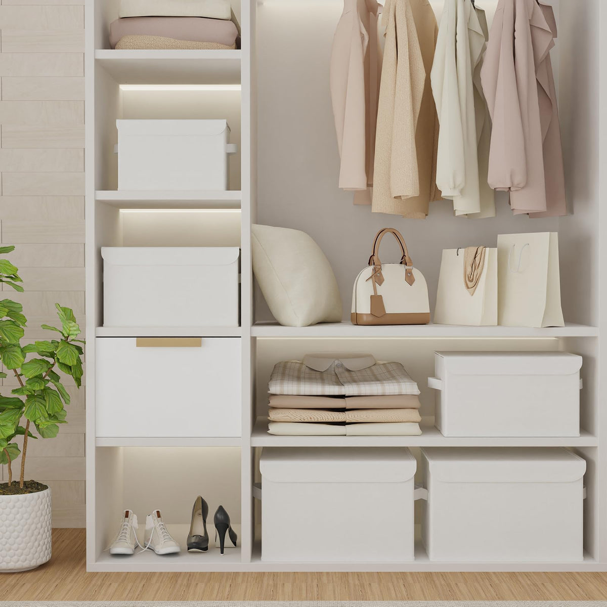 GUOHNHE Storage Bin with Lid, Closet Boxes, 2 Pack, White, 26x20x17 cm