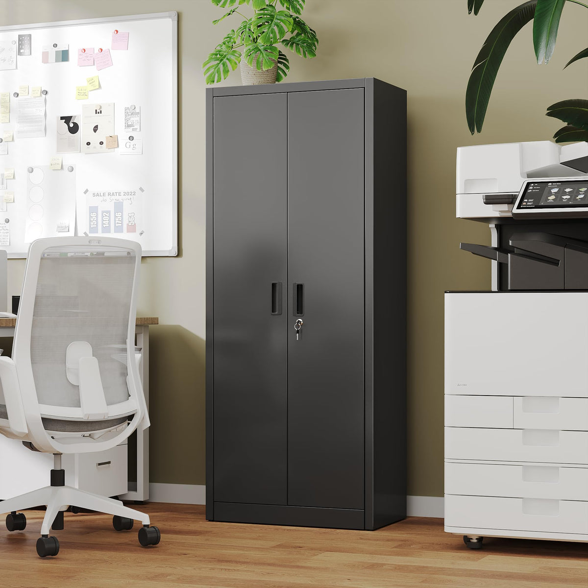 FlairVibe Metal Storage Cupboard with 2 Door and 3 Adjustable Shelves,Black