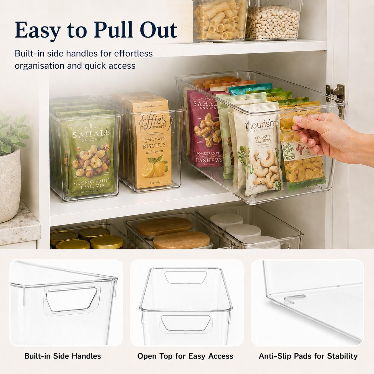 Sydroya 6 Pack Clear Plastic Storage Bins, Clear Storage Boxes with Handle, Kitchen Storage Organiser for Refrigerator, Fridge, Cupboard, Cabinet