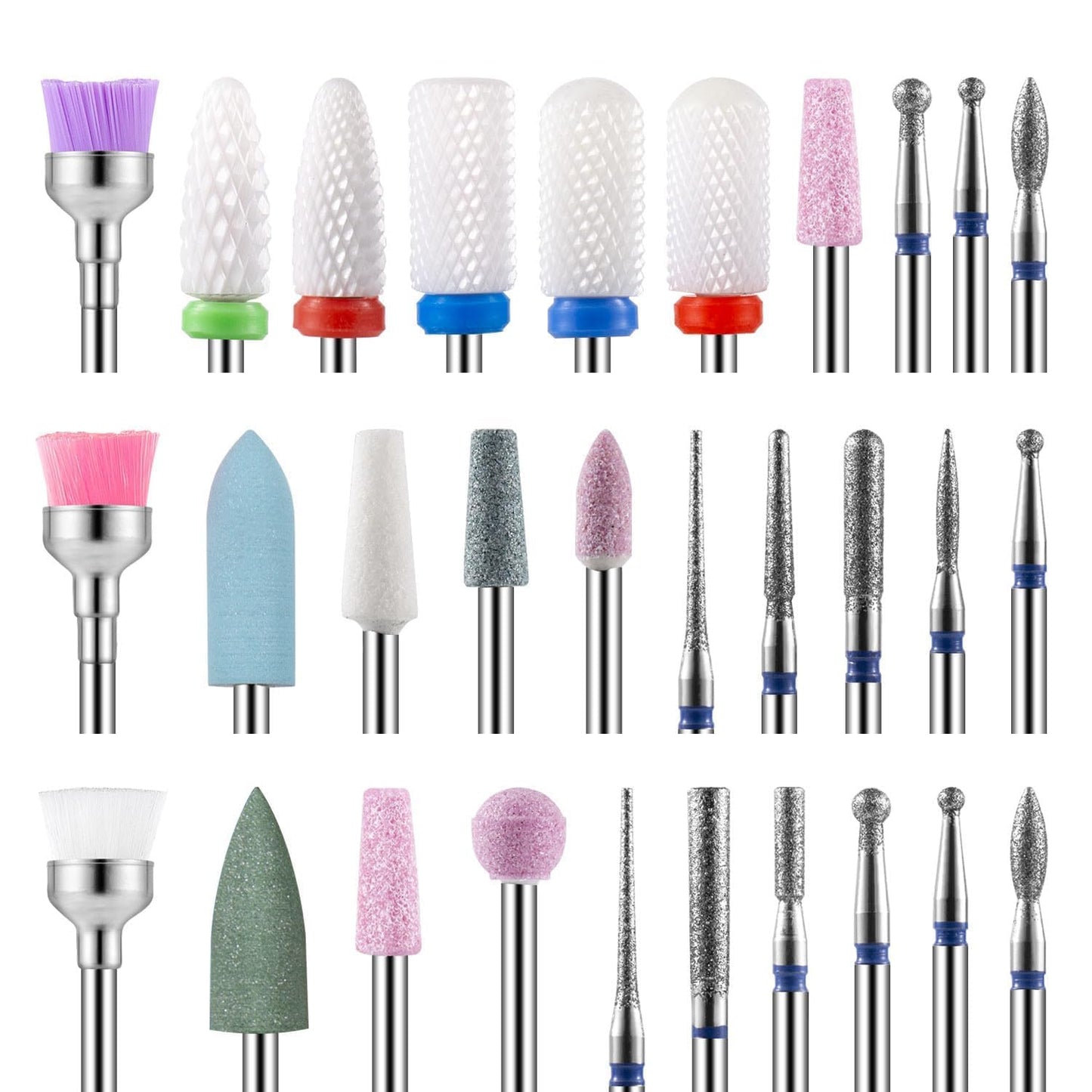 30Pcs Nail Drill Bits, Acrylic Nail Remover Drill Bit Set NailArt Tools,Drill-Bits For Nails Professional 3/32'' Ceramic Diamond Carbide Remover Bits,