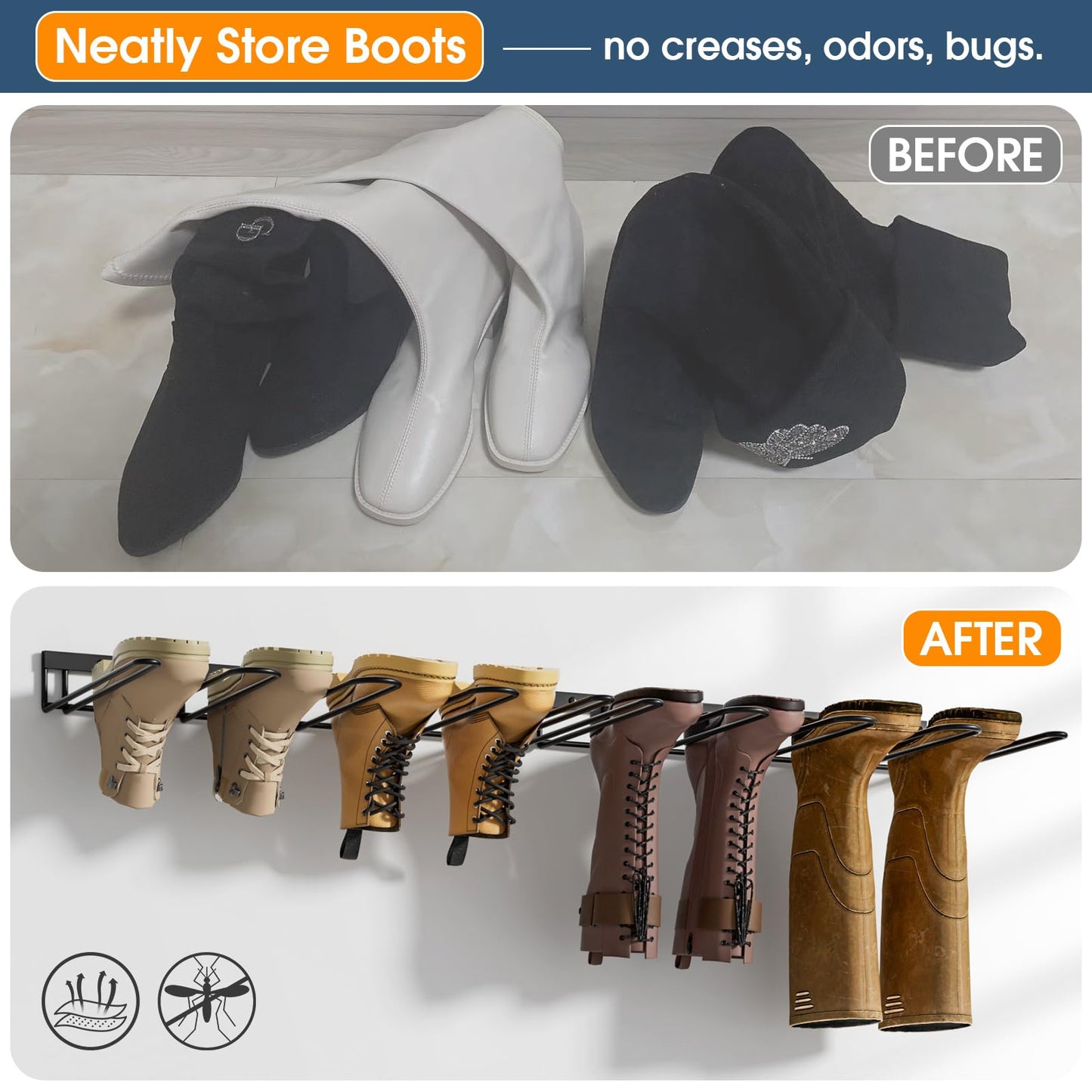 zacurter Welly Boot Rack - Wall Mounted Welly Boot Stand for 4 Pairs - Metal Storage Rack for Outdoor and Indoor