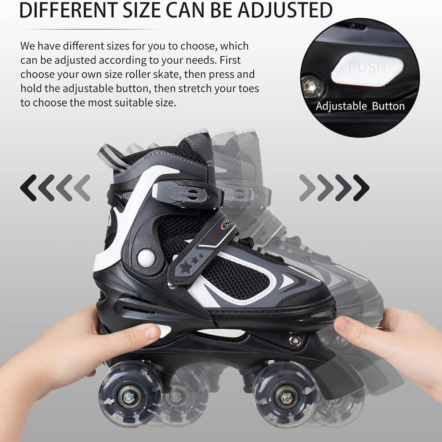 Nattork Kids Roller Skates for Boys Girls, 4 Sizes Adjustable Roller Skates with All Light up Wheels, Full Protection for Children's Indoor Outdoor
