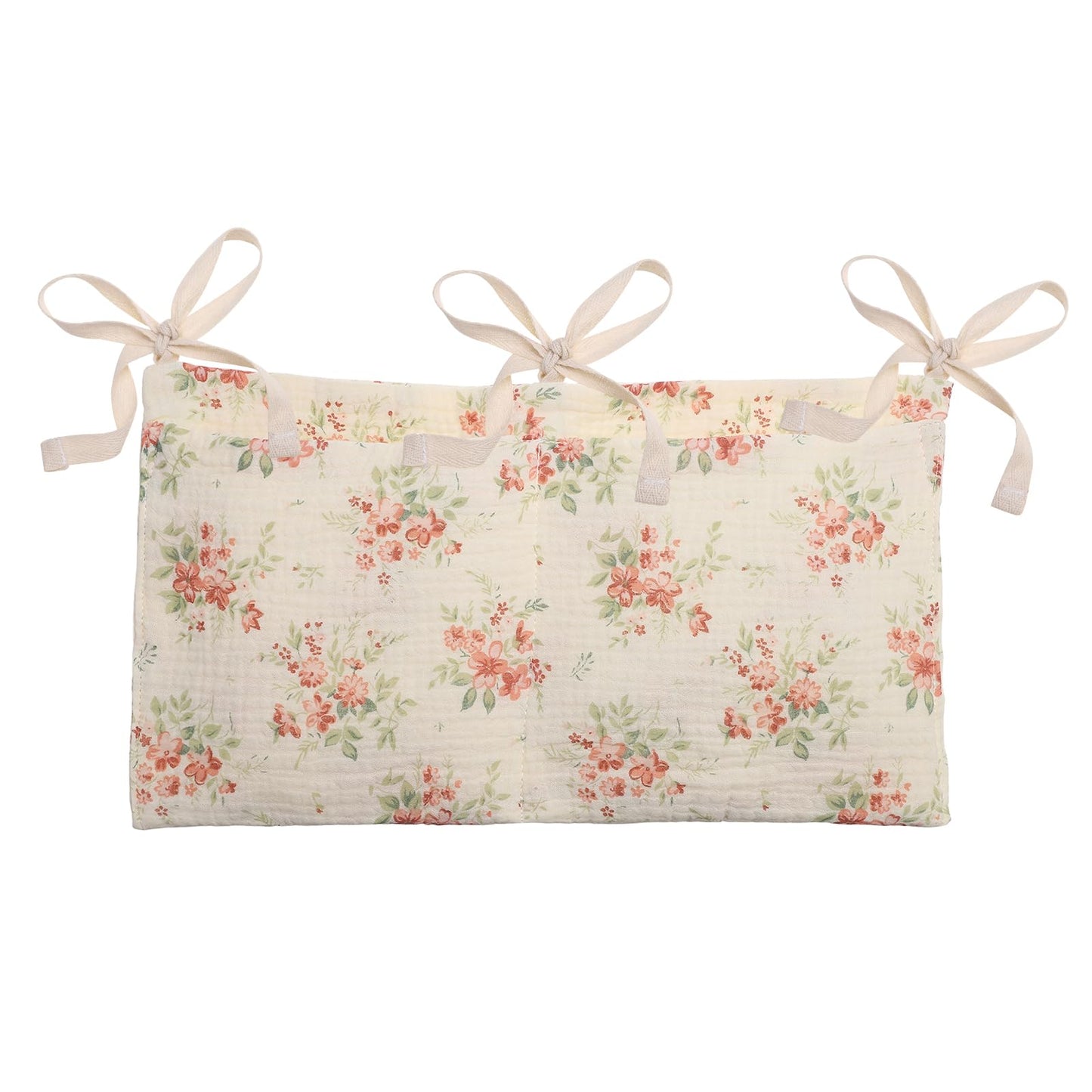 PATIKIL Bedside Hanging Bags, Cotton Milk Bottle Bib-Storage Bag 2 Pockets Nursery Organizer for Bed, Beige Rose