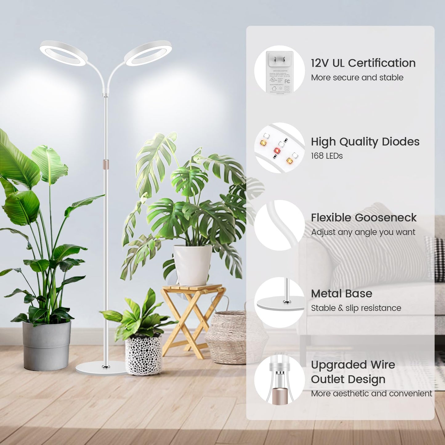 Garpsen Grow Lights, Dual-Head Full Spectrum LED Plant Lights for Indoor Growing with Stand, 3 Color Modes Grow Lamp with Timer 6/12/16H, 5 Dimmable