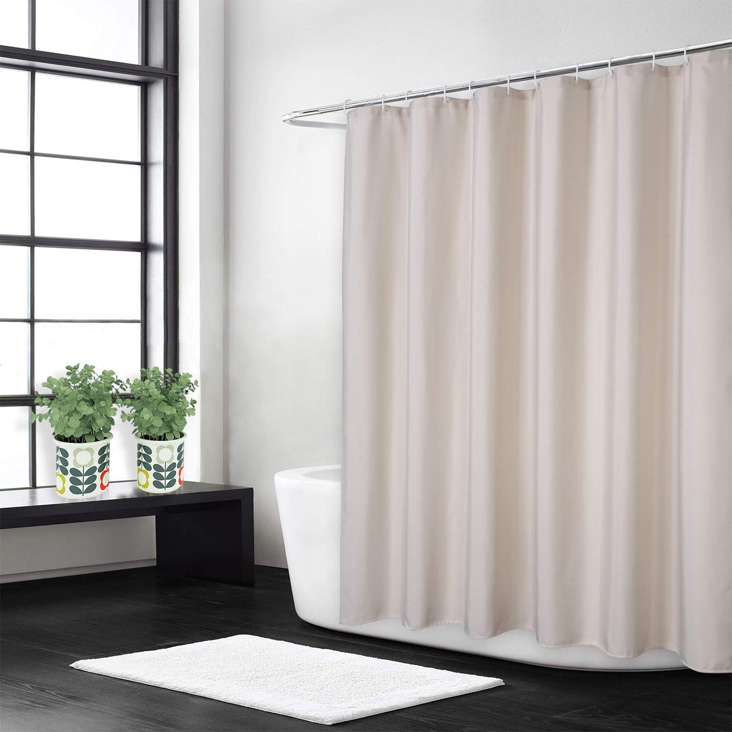 Flax Linen Like 240GSM Heavy Weight Fabric Shower Curtain for Bathroom with Hooks Hotel Luxury Washable, Ivory, 180x200 cm