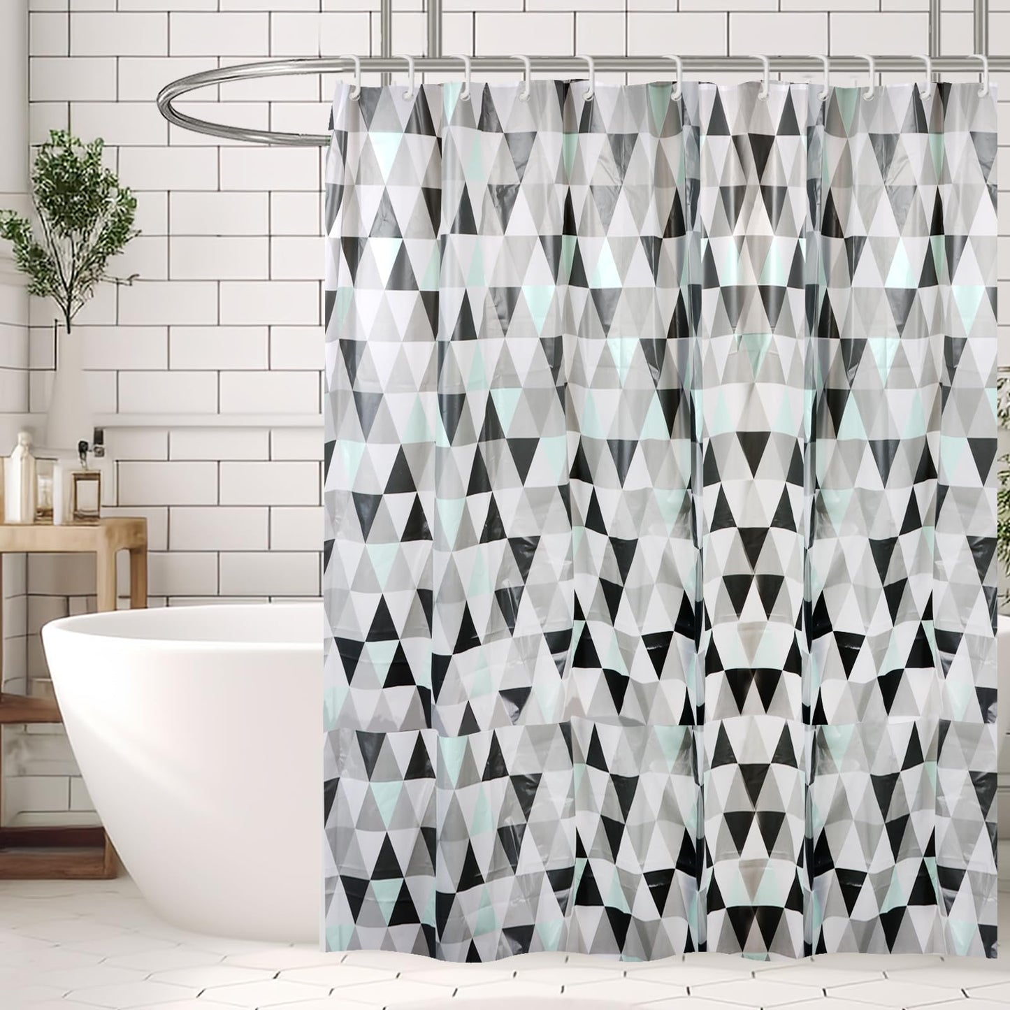 Minicoco Shower Curtains Mould Proof Resistant EVA Washable Shower Curtain Anti-Mould Waterproof Shower Curtains with 12 Hooks for Wet Room, Bathroom,