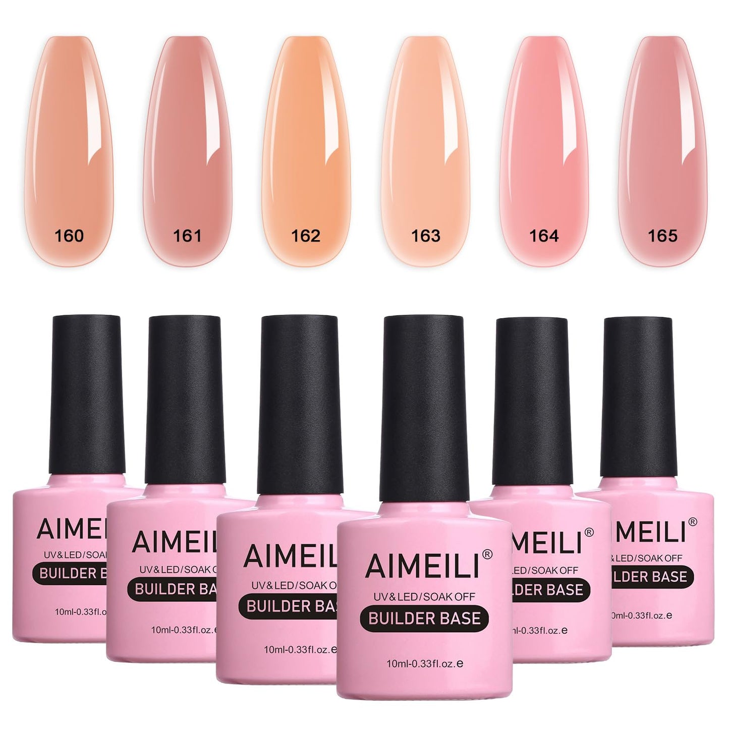 AIMEILI 8 in 1 Builder Base Sheer Color Gel Set, No Need Slip Solution Builder Extension, Soak Off UV LED Nude Gel Polish Multicolour Of 6pcs X 10ml -