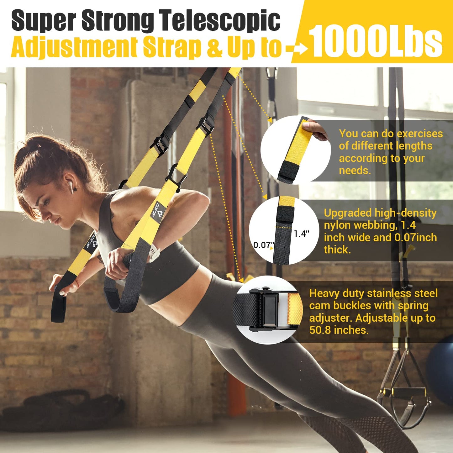 Suspension Trainer, Sling Trainer Set with Door Anchor for a Full Body Workout, Adjustable Sling Trainer for Home with Large Handle Door Anchor
