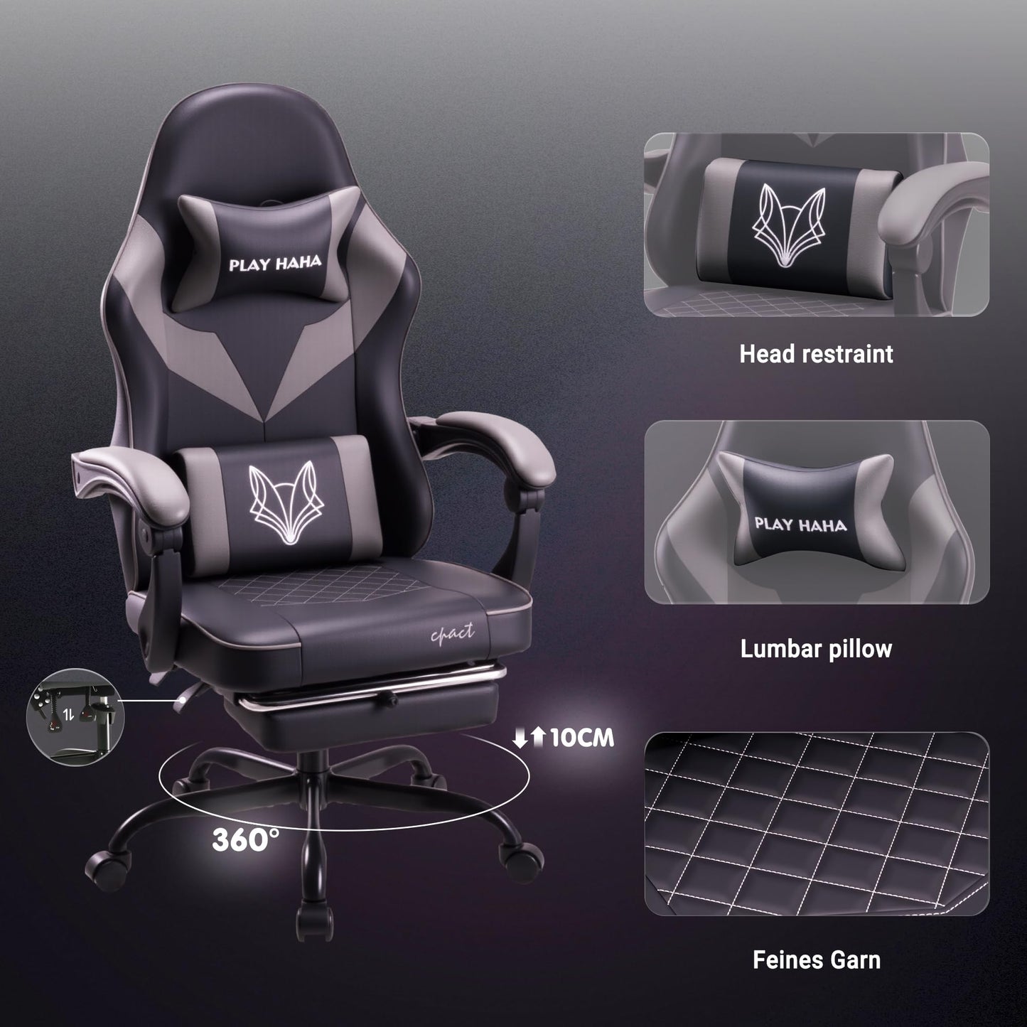 play haha Gaming Chair Ergonomic Gaming Chair with High-Density Foam & Breathable PU Leather 135-Degree Recline