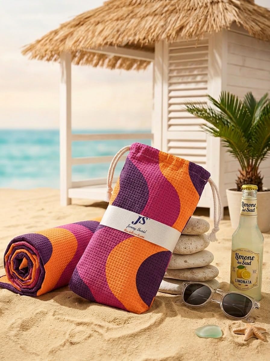 Jenny Sesal Elegant Wave Beach Towel - Maxi Size, Super Absorbent and Compact, Ideal for Beach, Pool and Gym (Orange)